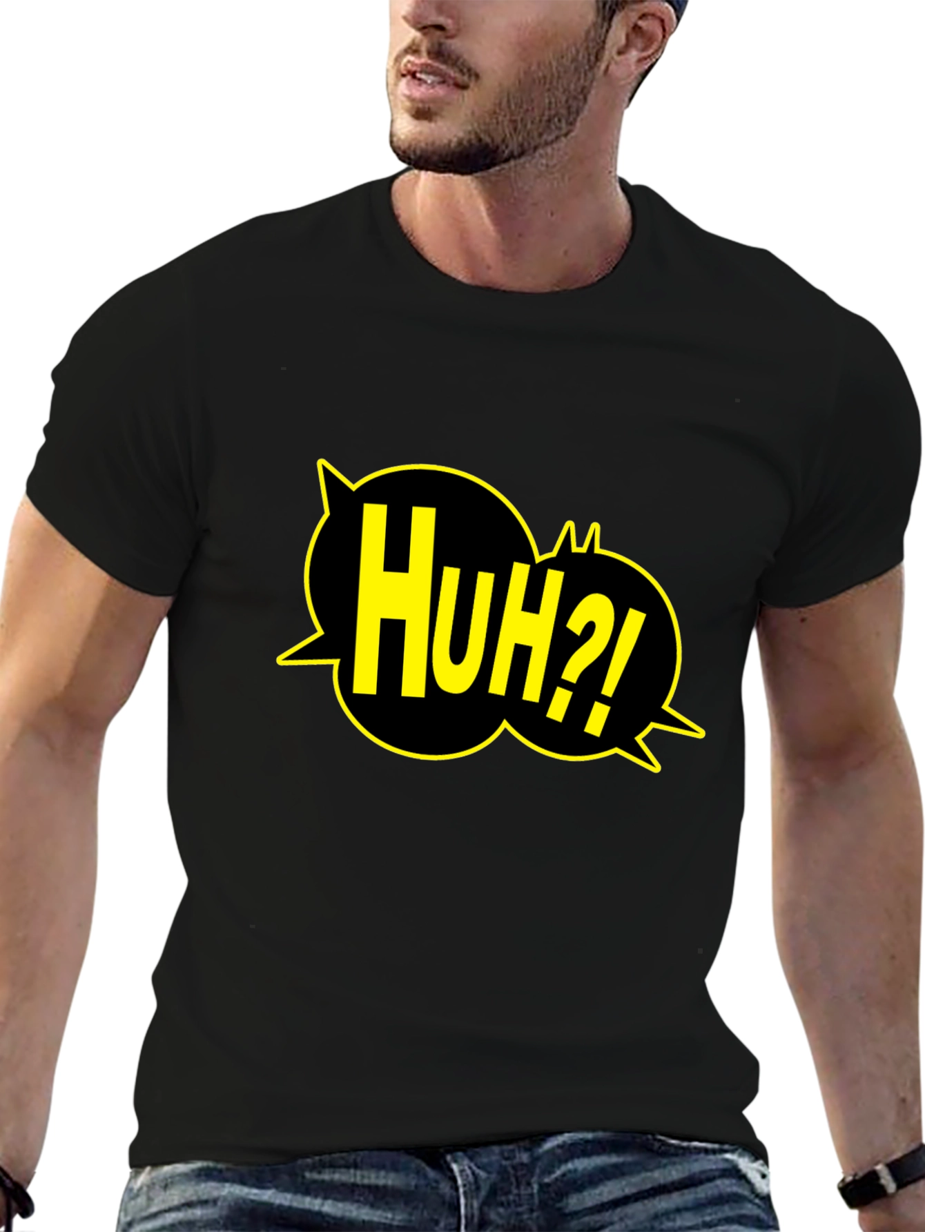 Huh?! Graphic Print Black T-Shirt