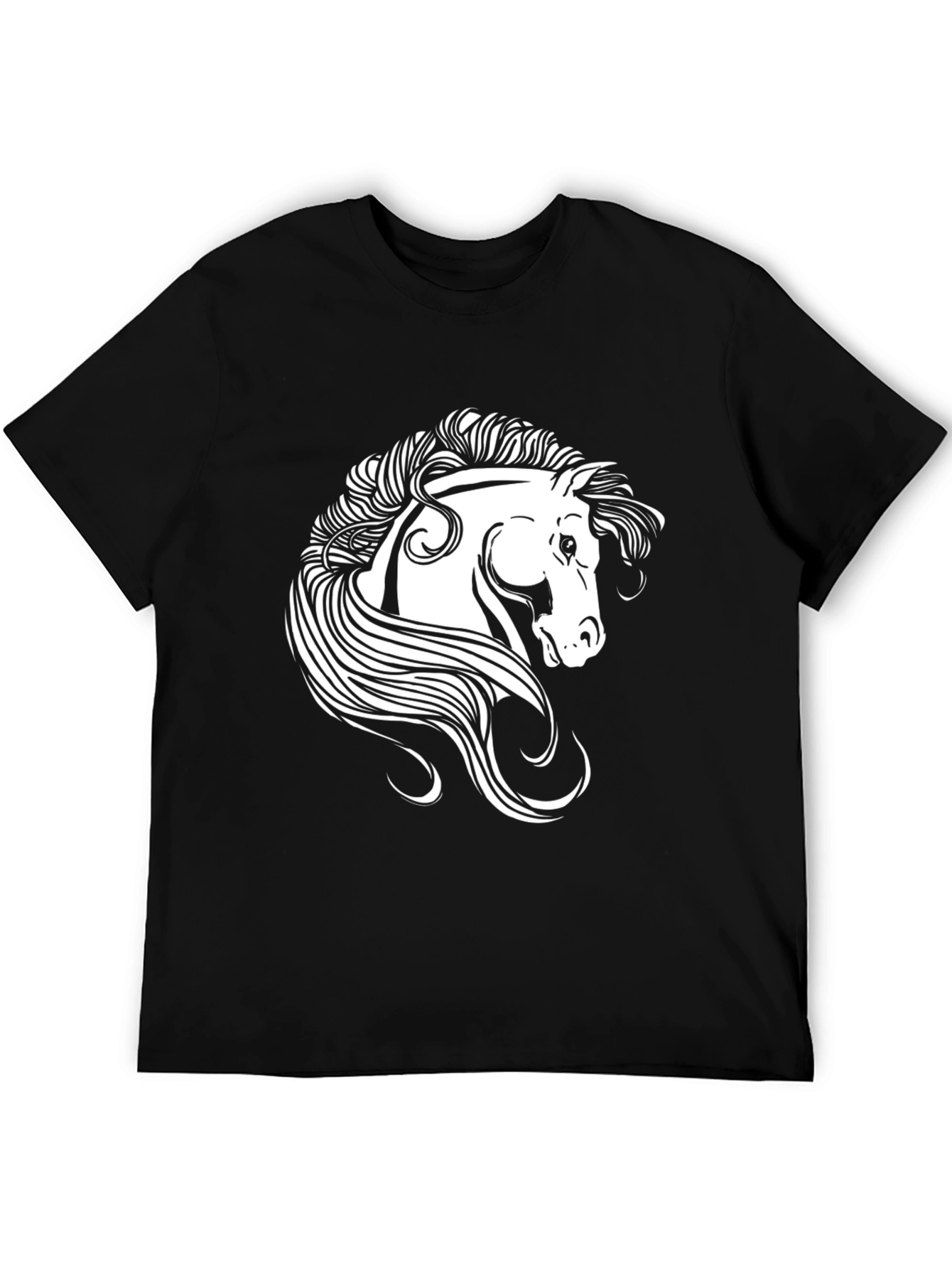 Black T-Shirt with White Horse Graphic