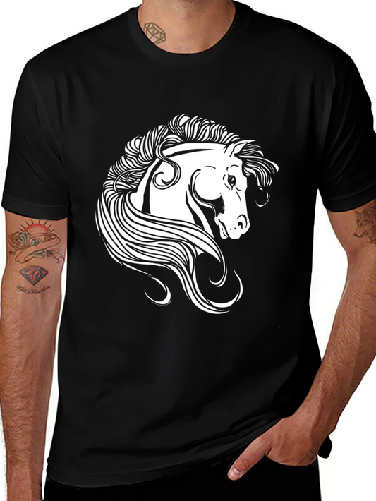Black T-Shirt with White Horse Graphic