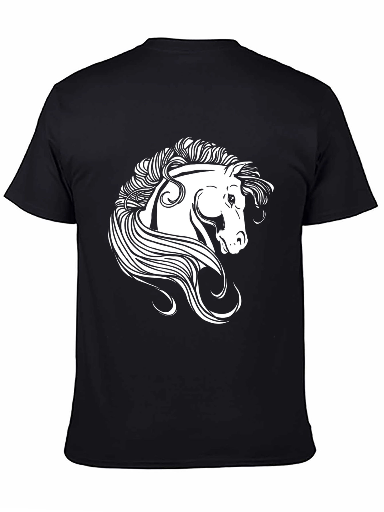 Black T-Shirt with White Horse Graphic
