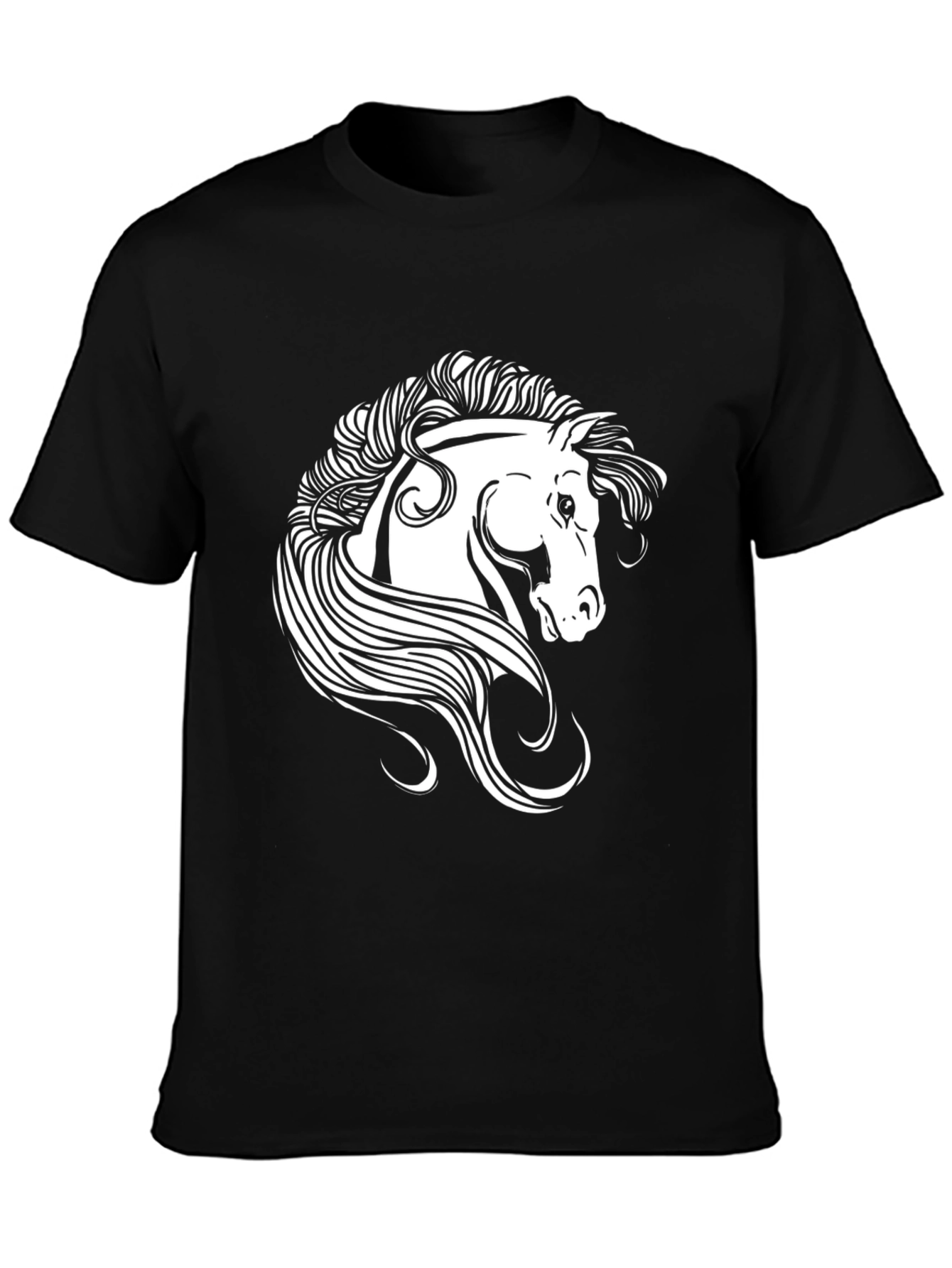 Black T-Shirt with White Horse Graphic