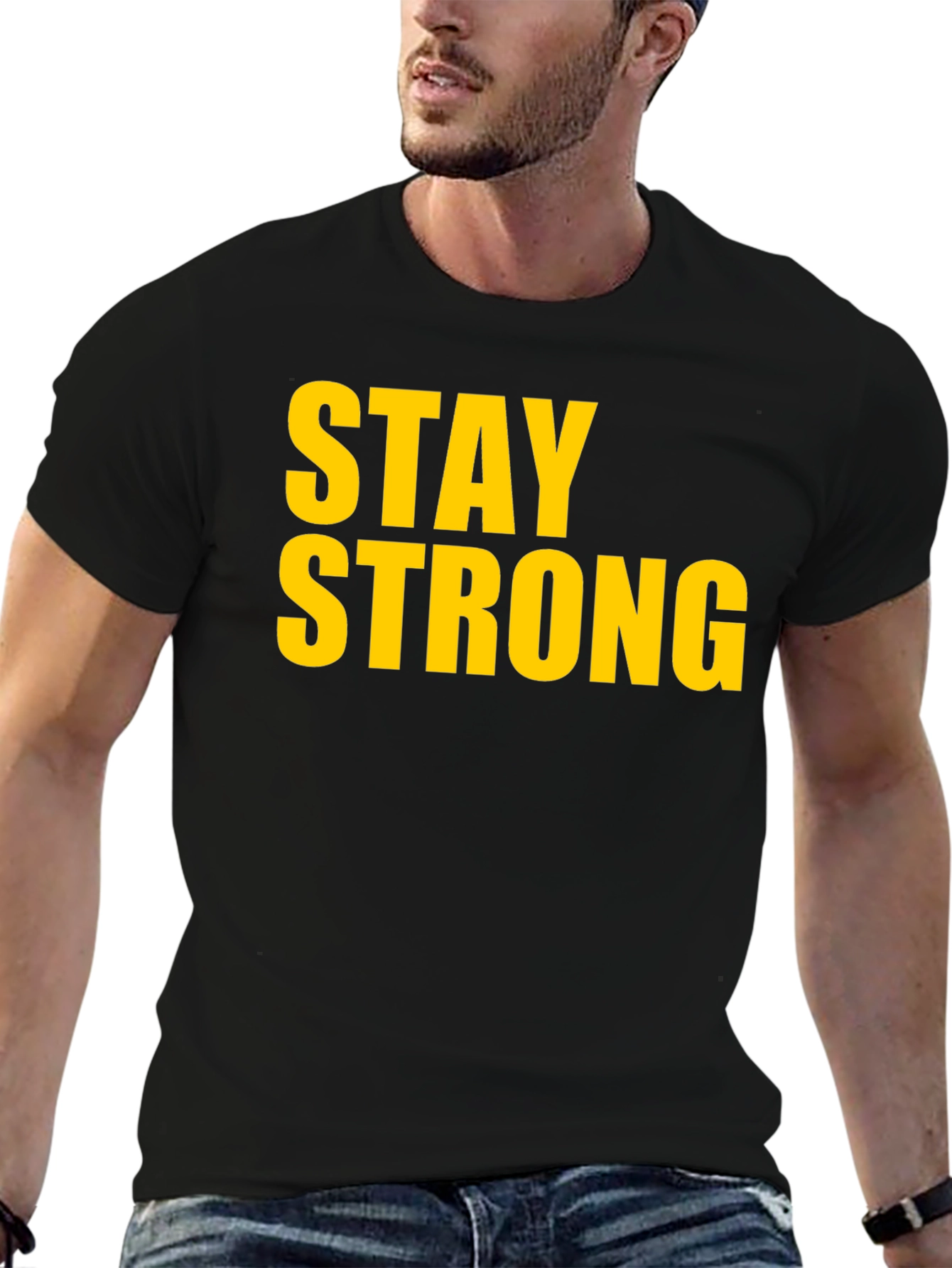 Stay Strong Graphic Tee - Black Cotton T-Shirt
