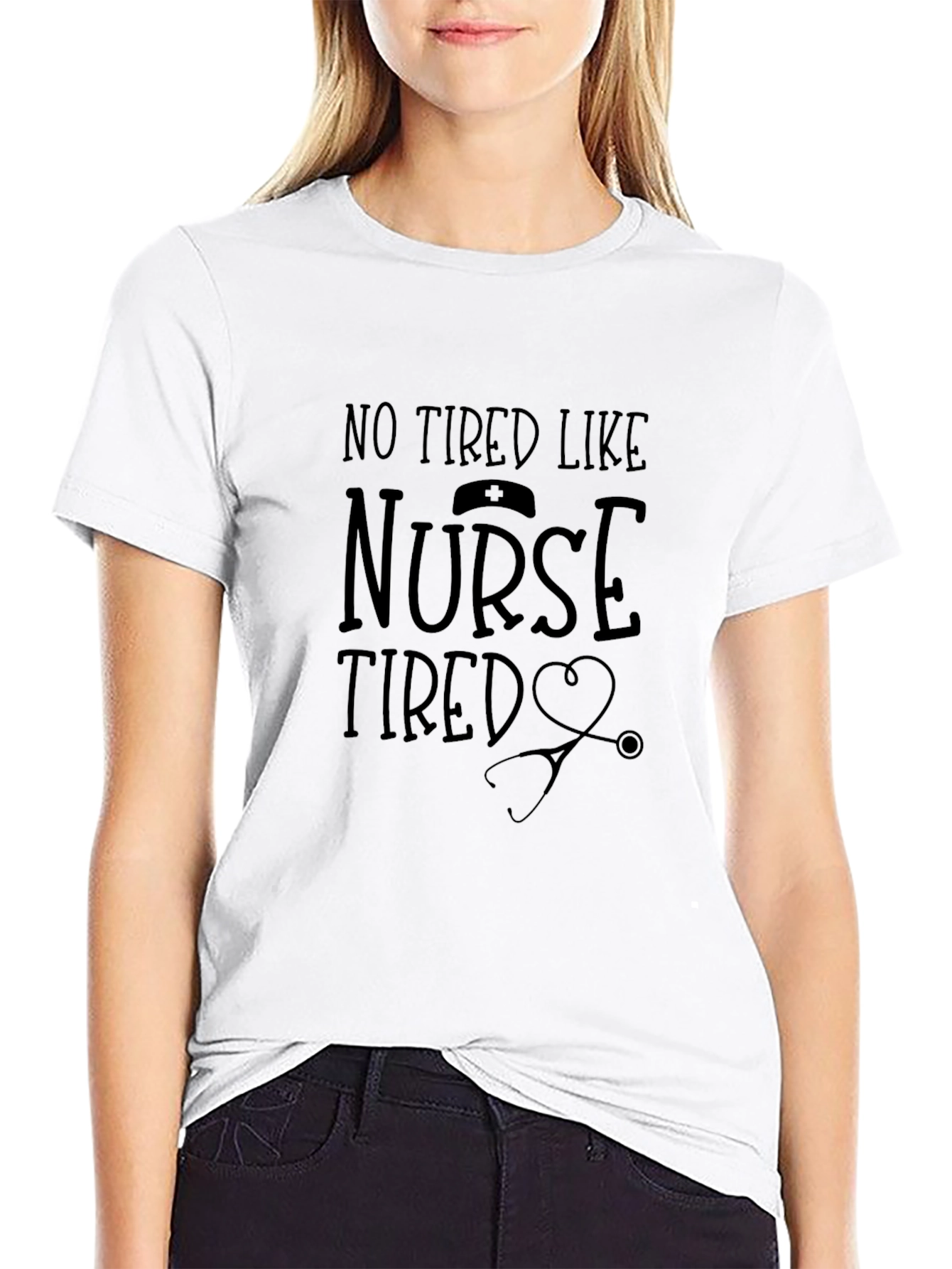 Nurse Tired Graphic Tee - Black Crew Neck T-Shirt
