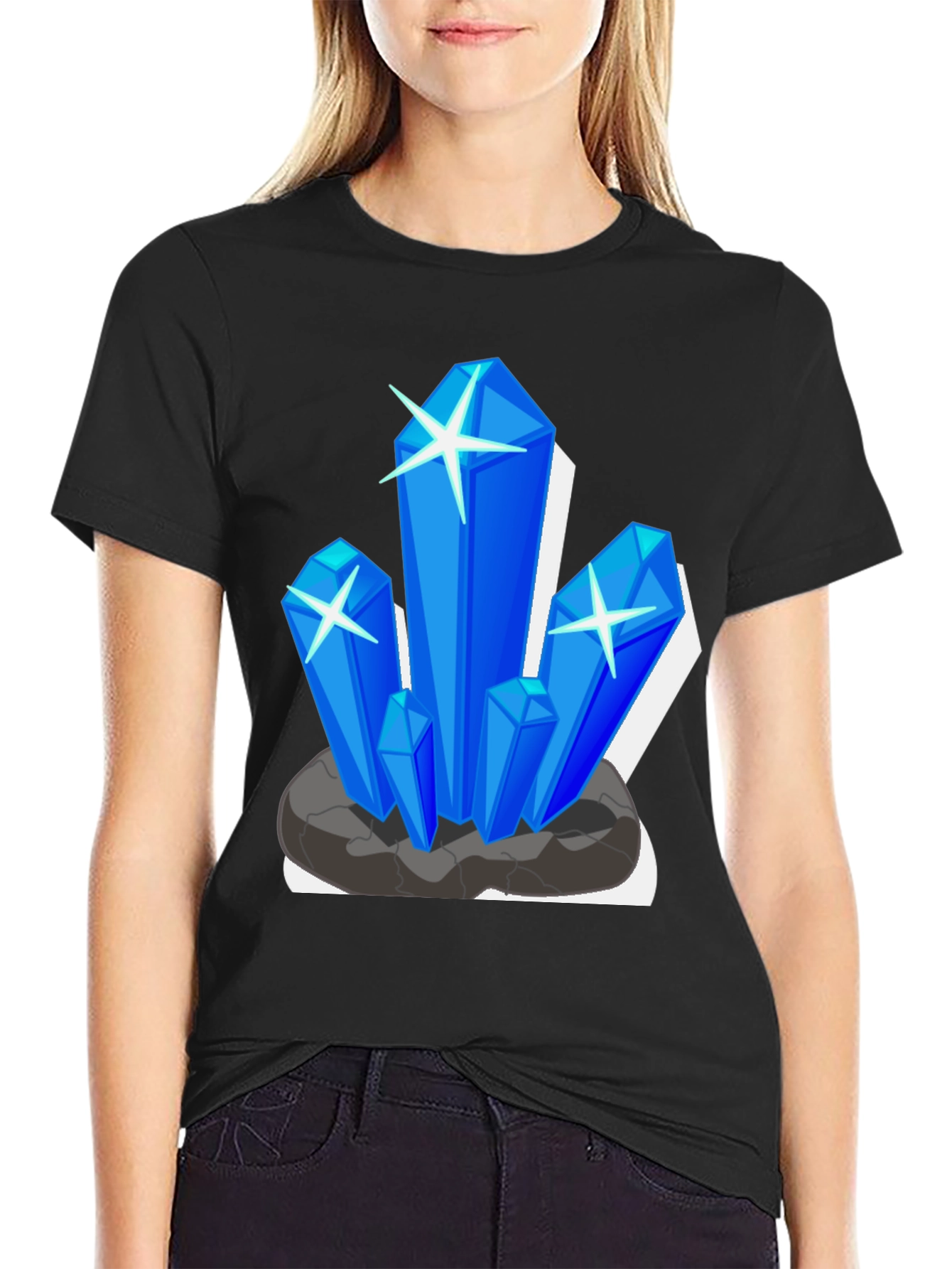 Crystal Gem Graphic Tee - Black Cotton T-Shirt