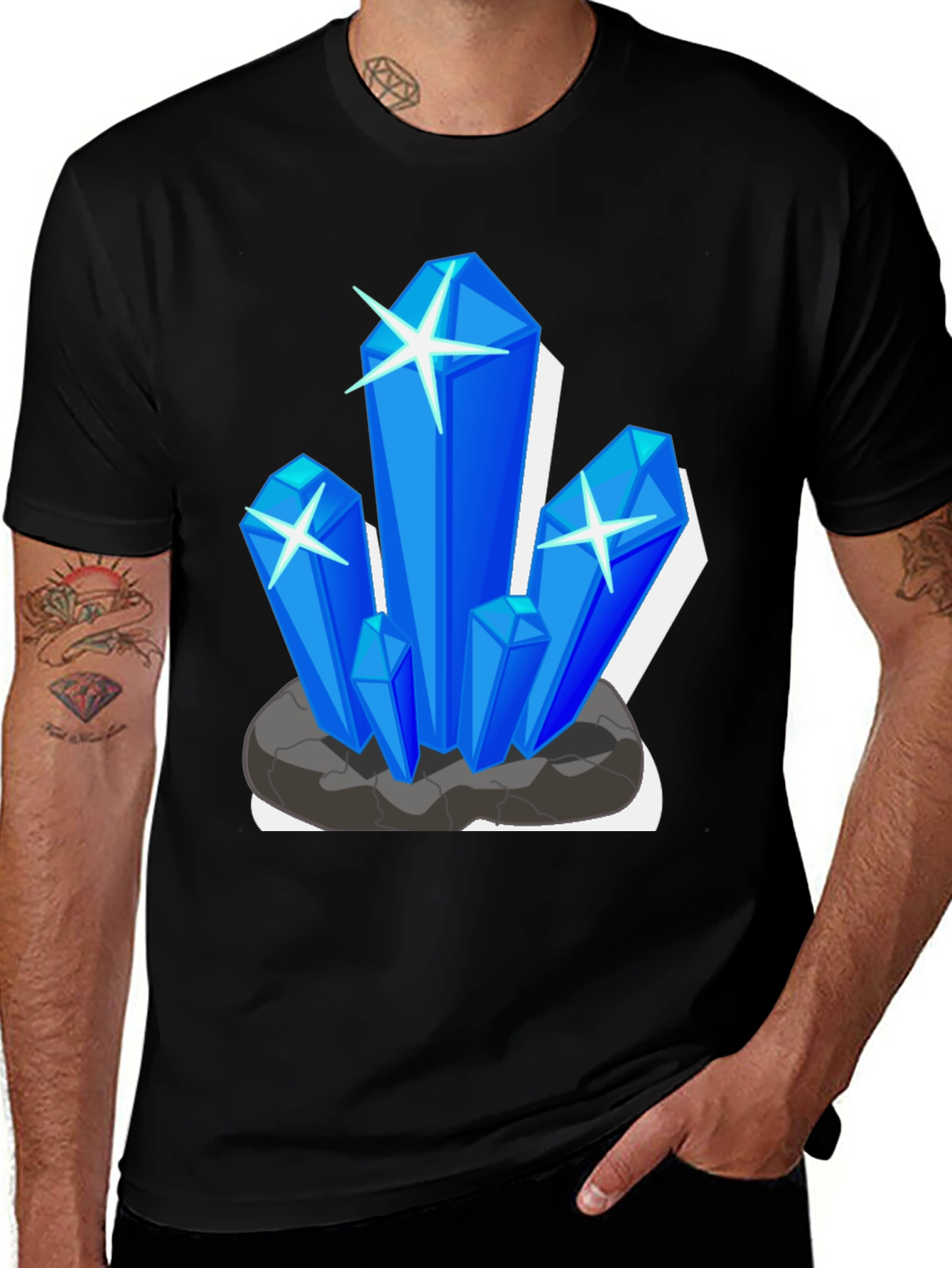 Crystal Gem Graphic Tee - Black Cotton T-Shirt
