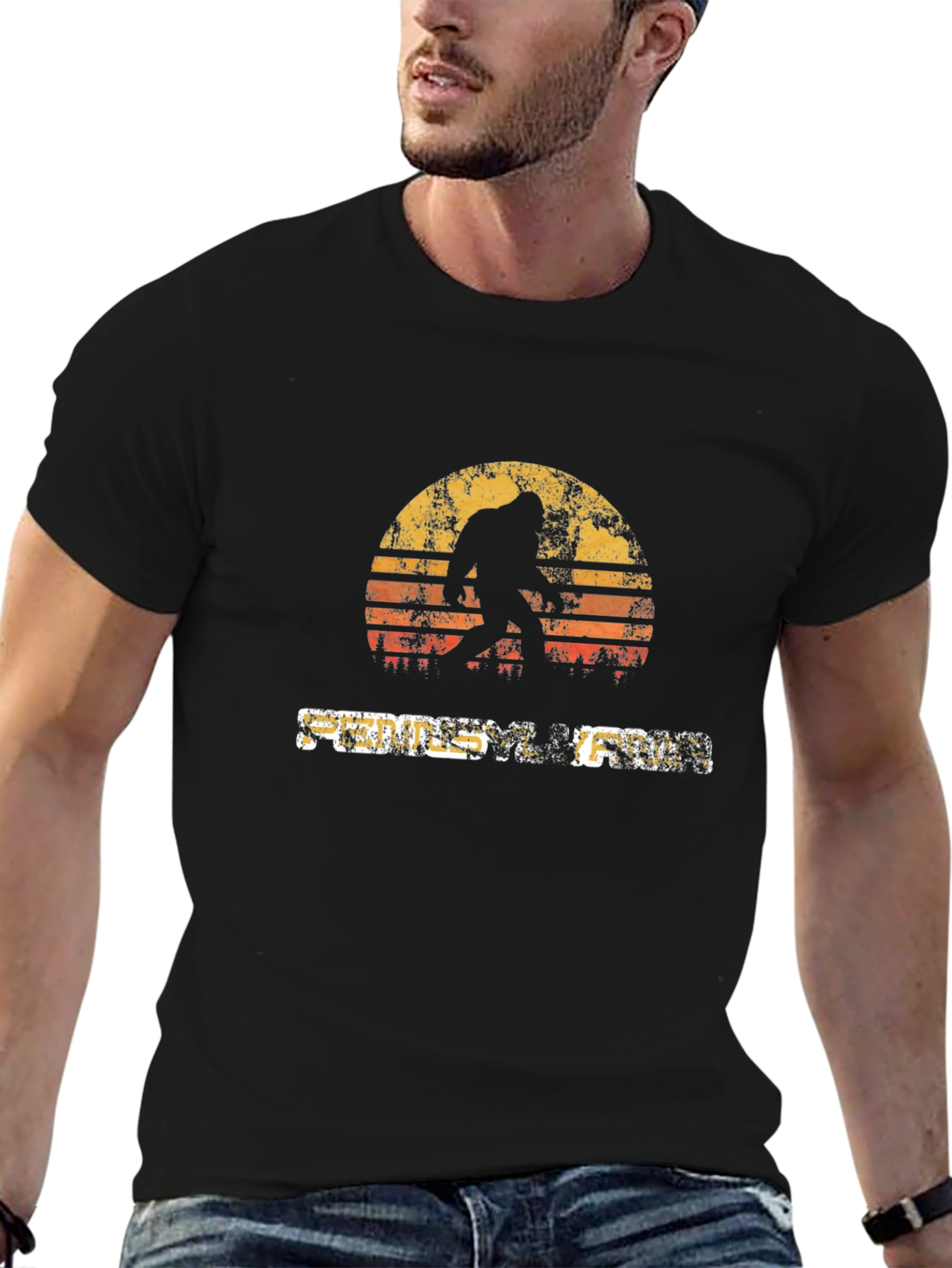 Bigfoot Sunset Graphic T-Shirt - Mystery Legend Adventure