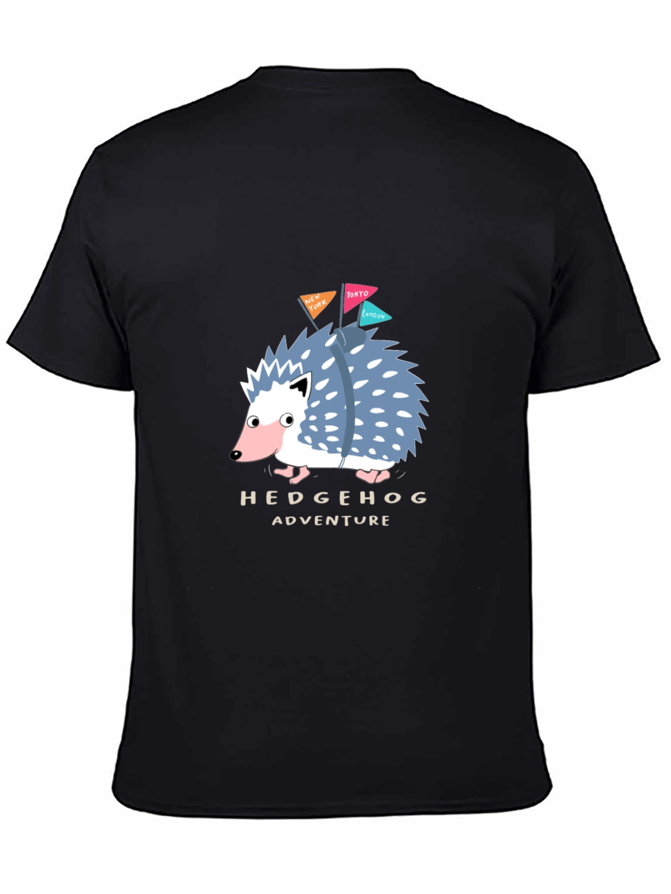 Hedgehog Adventure Black T-Shirt - Travel Hedgehog