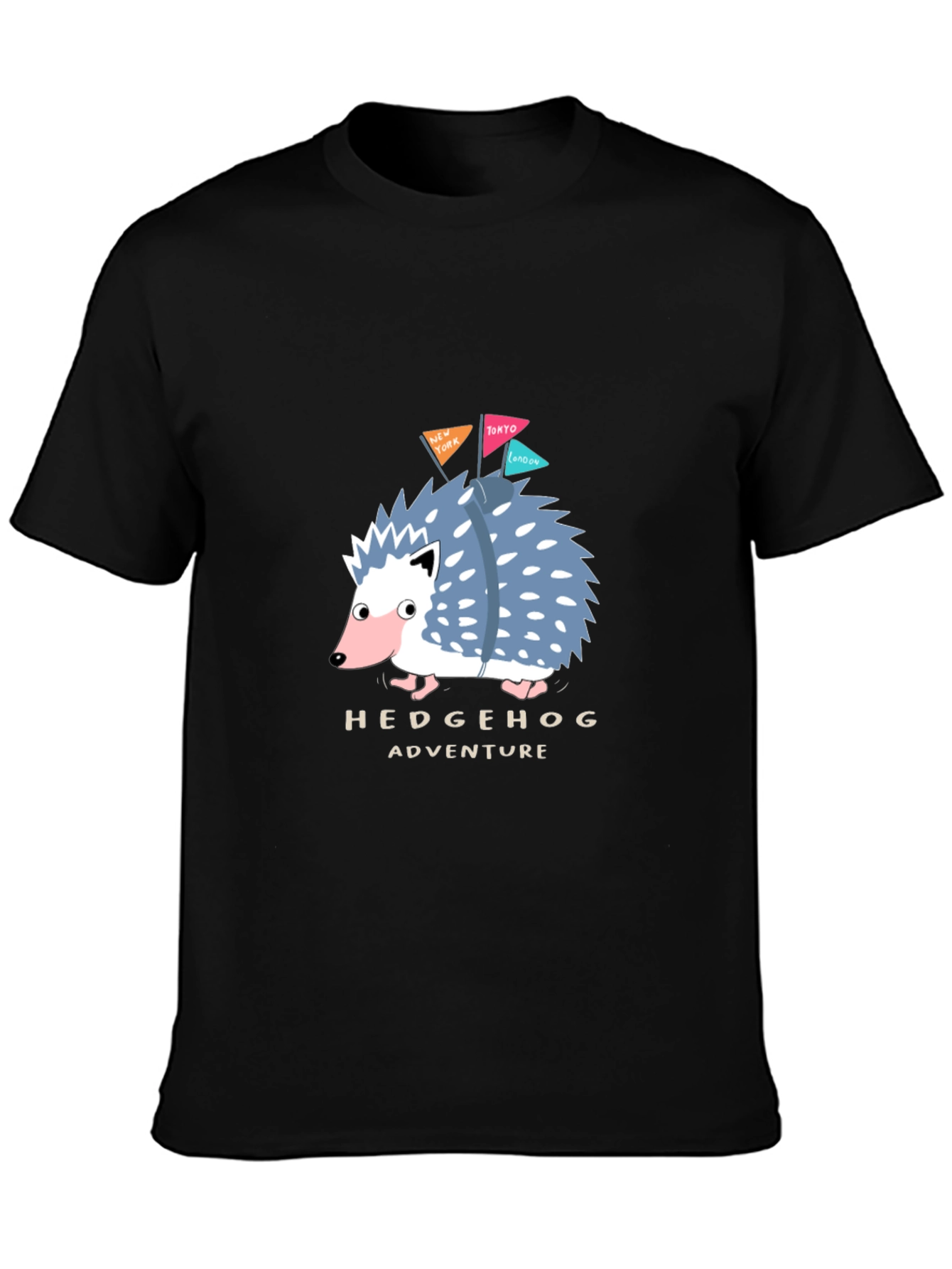 Hedgehog Adventure Black T-Shirt - Travel Hedgehog