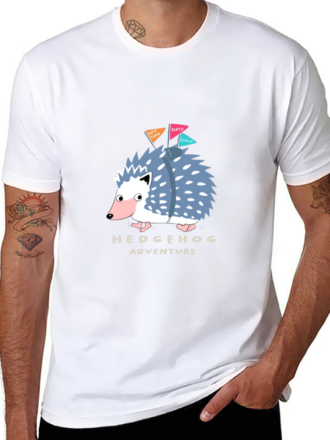 Hedgehog Adventure Black T-Shirt - Travel Hedgehog