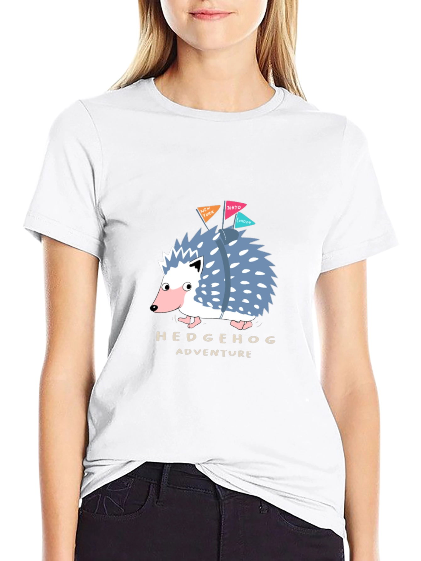 Hedgehog Adventure Black T-Shirt - Travel Hedgehog