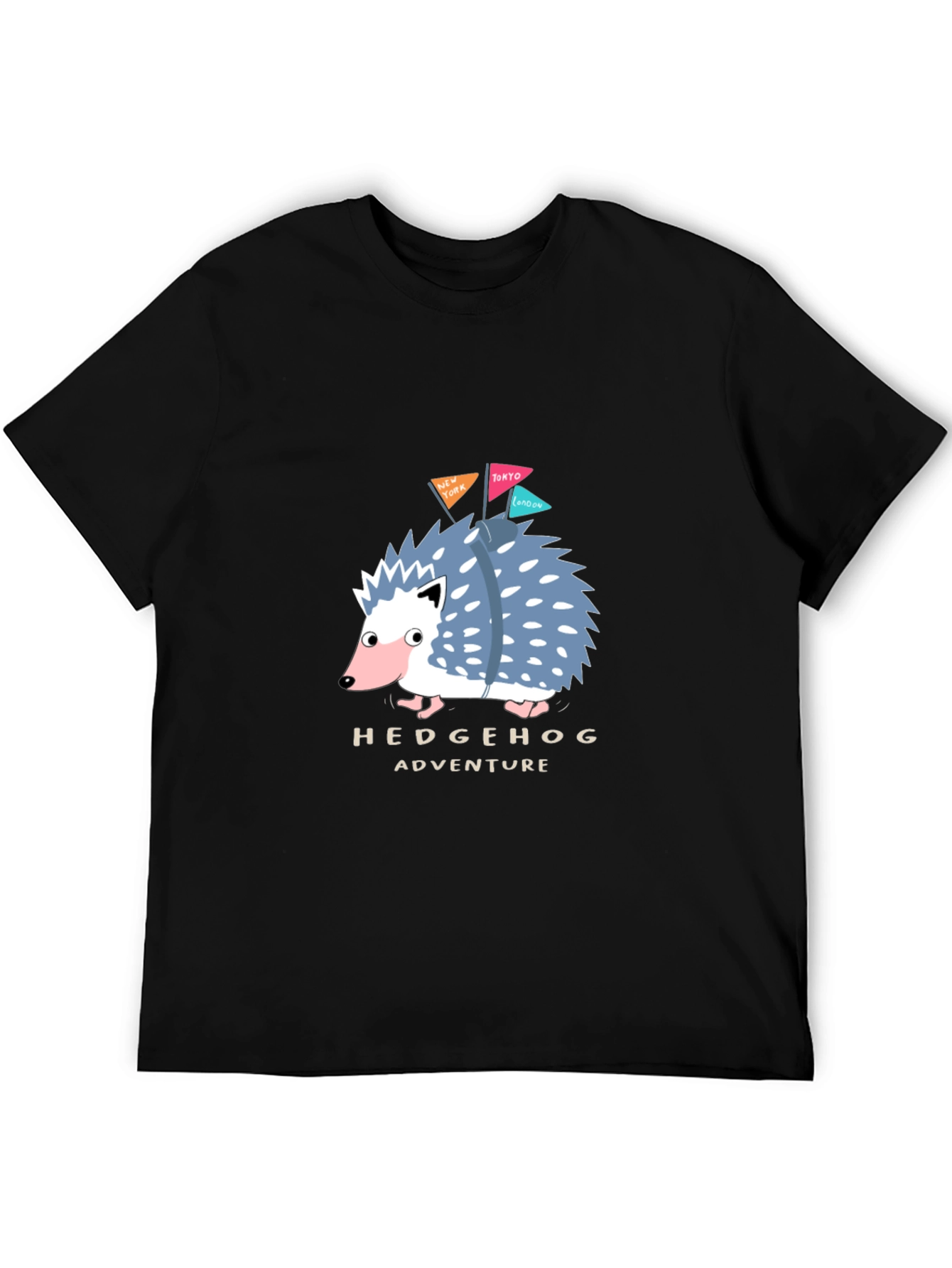Hedgehog Adventure Black T-Shirt - Travel Hedgehog