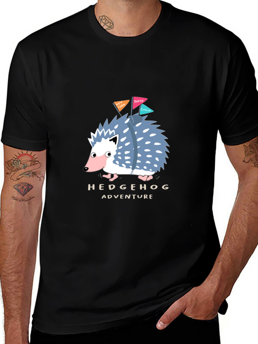 Hedgehog Adventure Black T-Shirt - Travel Hedgehog