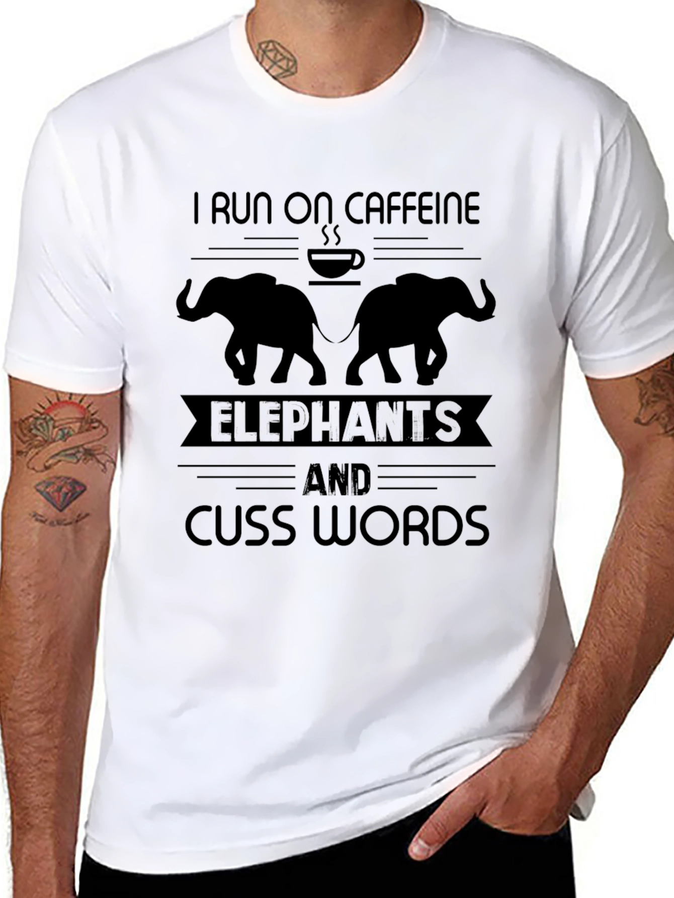 Caffeine Elephants & Cuss Words Graphic T-Shirt