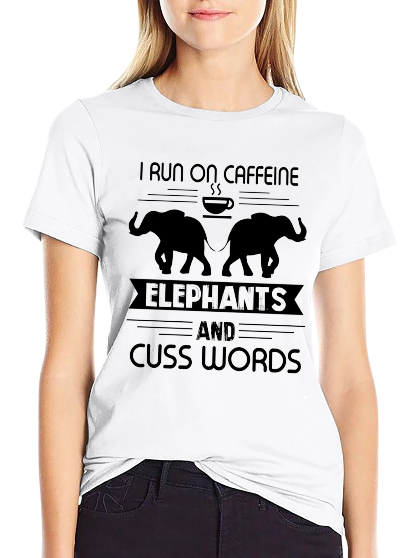 Caffeine Elephants & Cuss Words Graphic T-Shirt