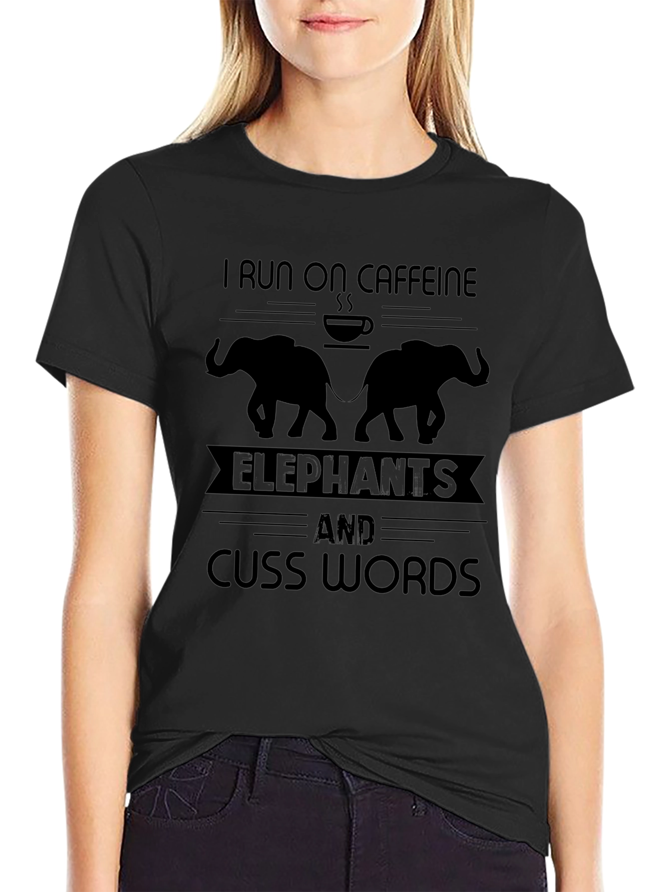Caffeine Elephants & Cuss Words Graphic T-Shirt