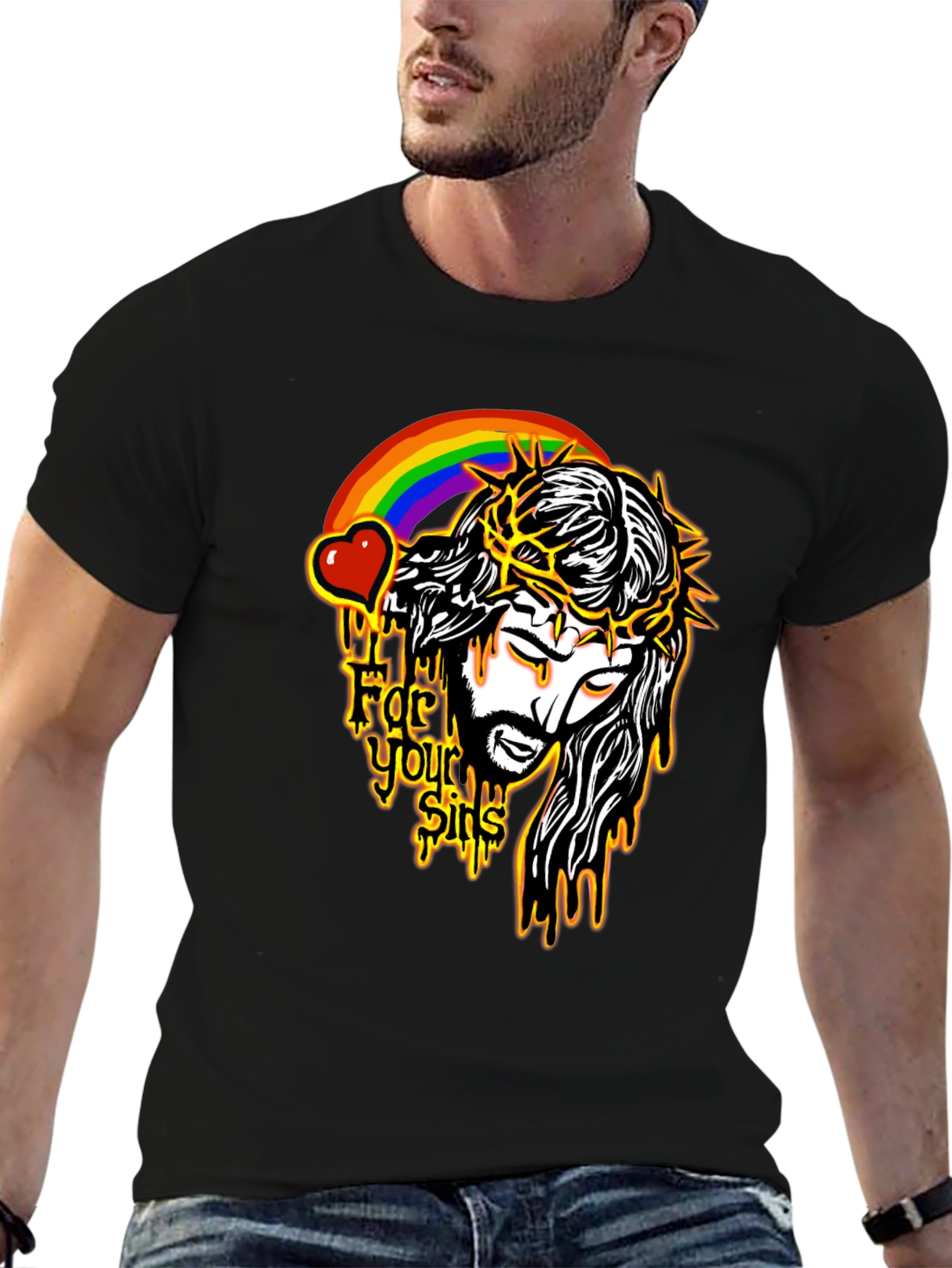 Jesus Rainbow Graphic Black T-Shirt