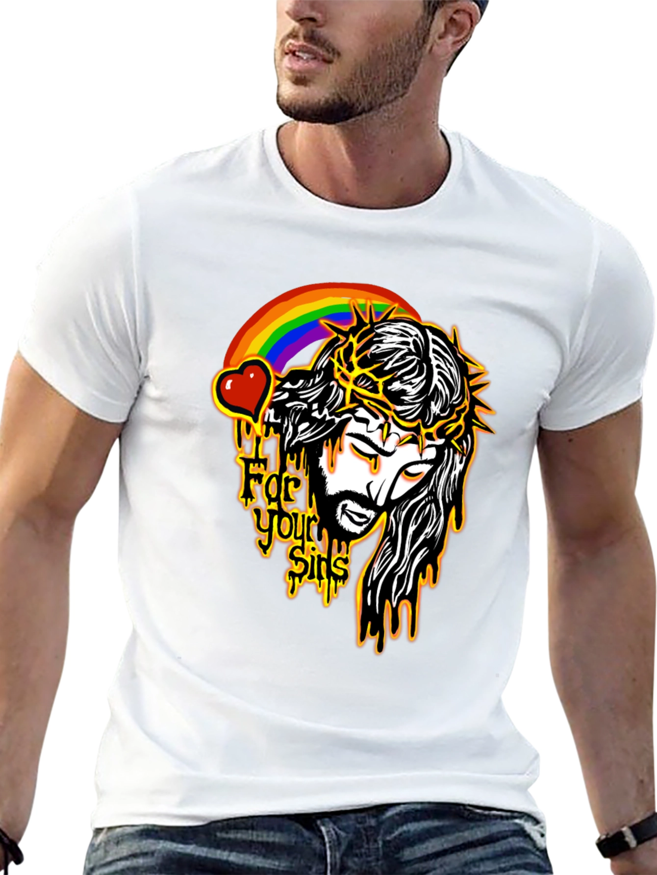 Jesus Rainbow Graphic Black T-Shirt