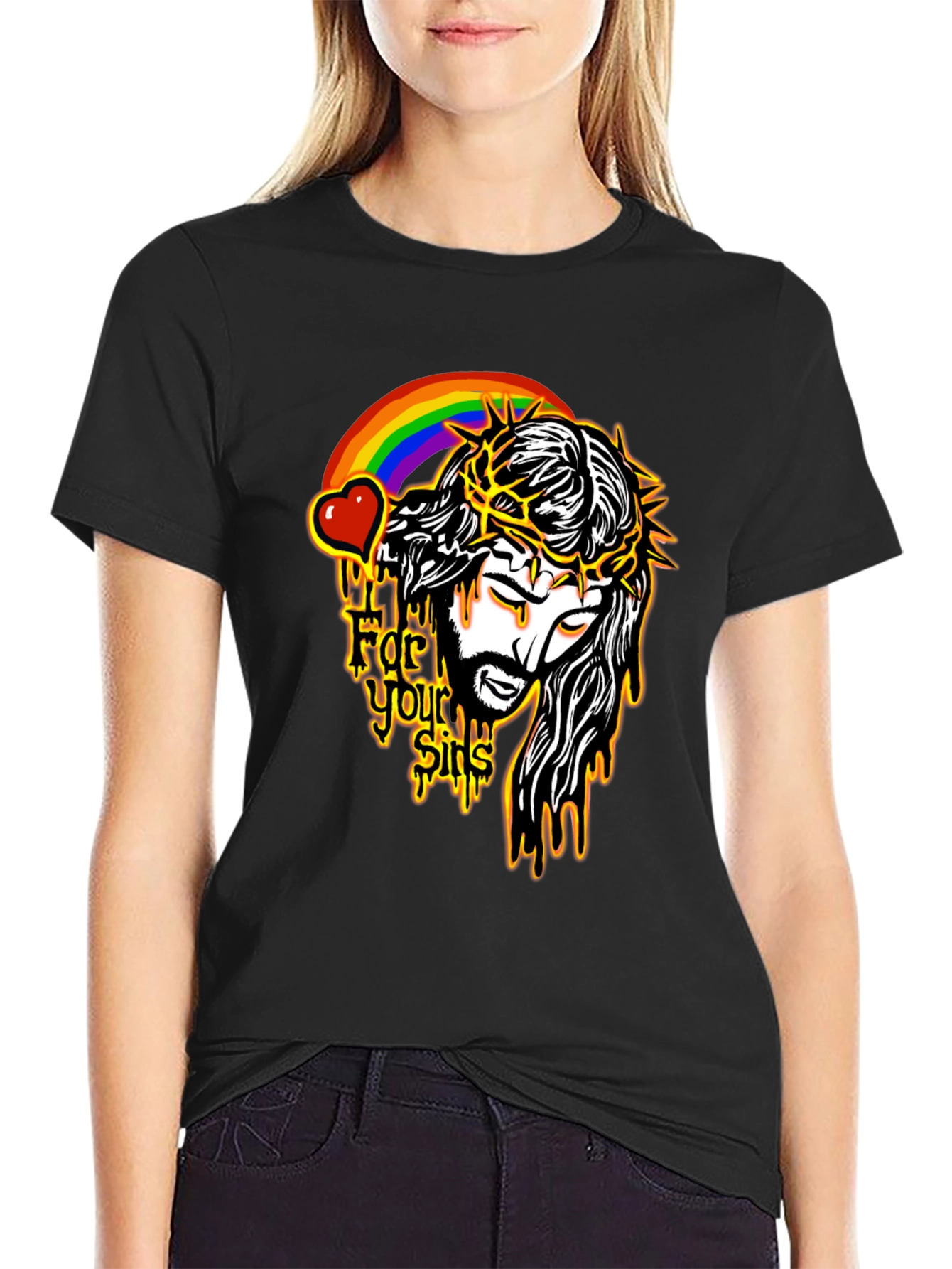 Jesus Rainbow Graphic Black T-Shirt