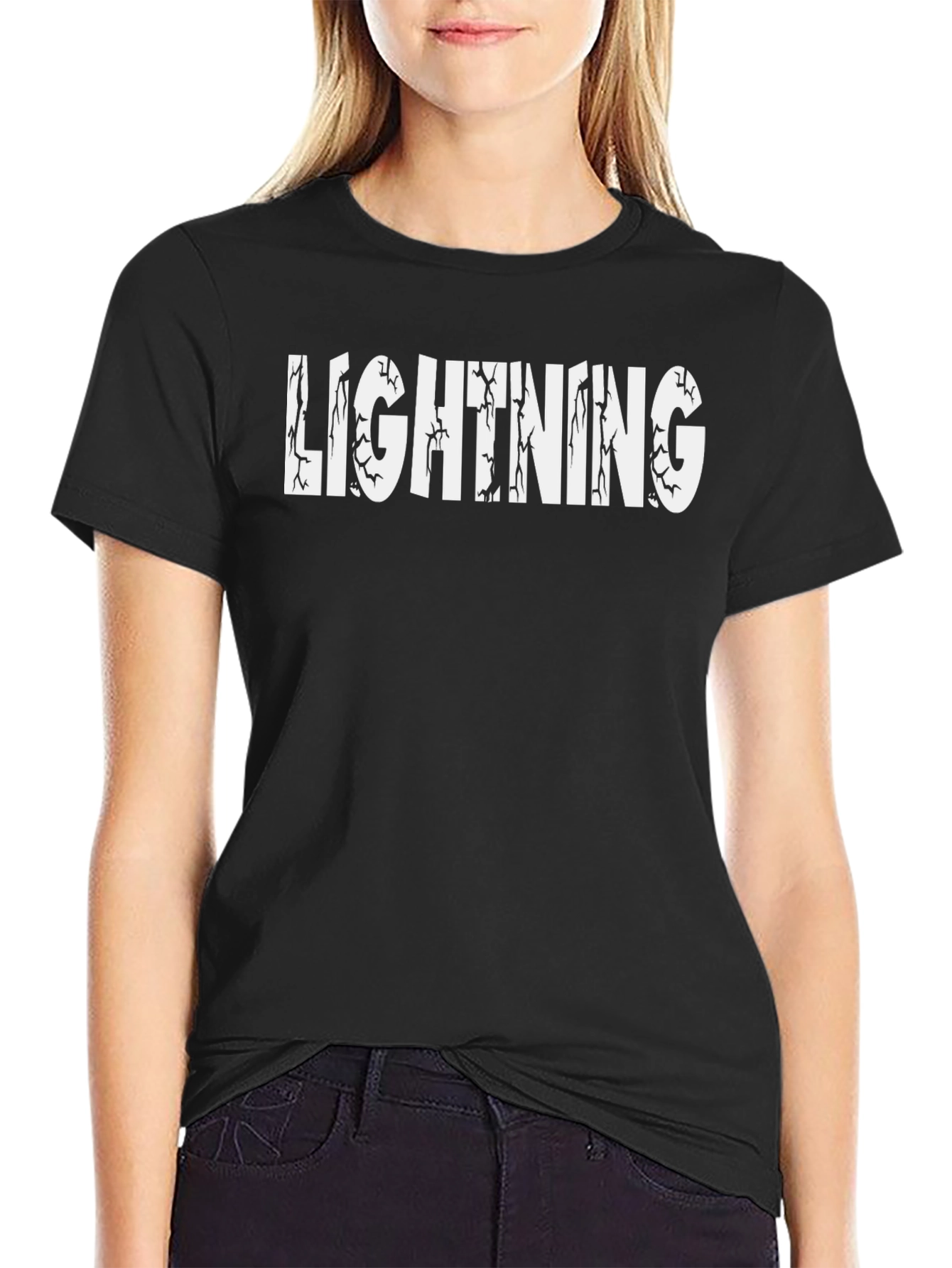 Lightning Graphic Print T-Shirt - Black