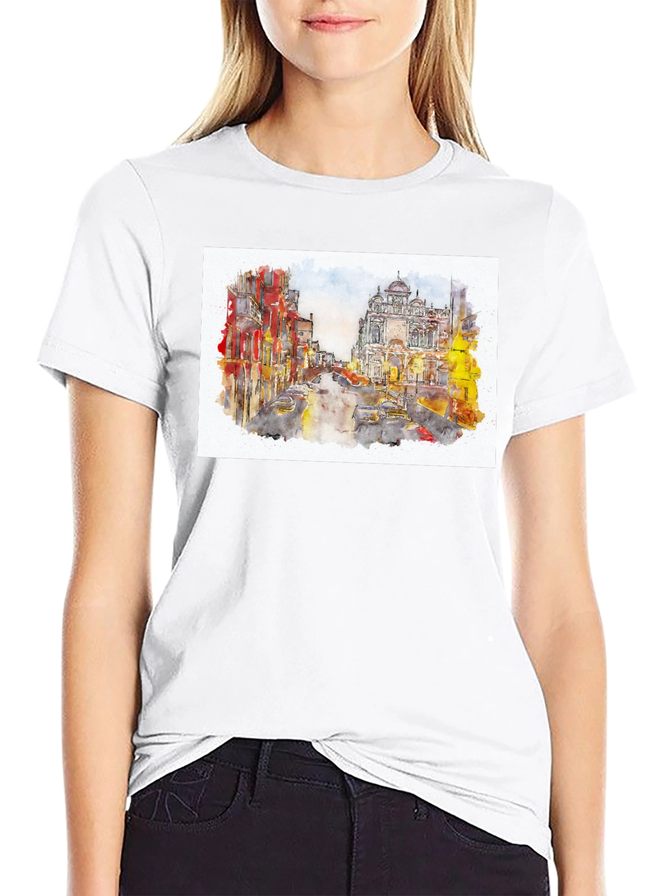 Watercolor Cityscape Graphic T-Shirt