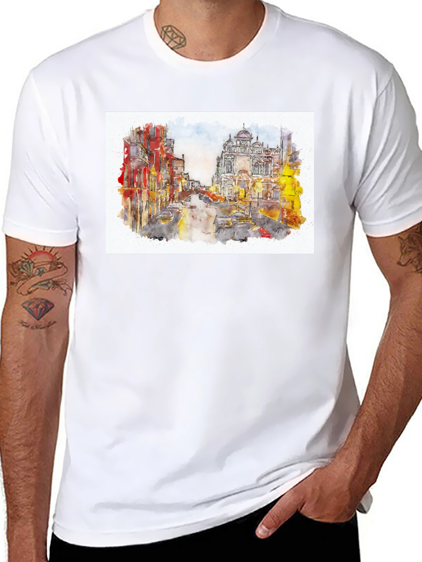 Watercolor Cityscape Graphic T-Shirt