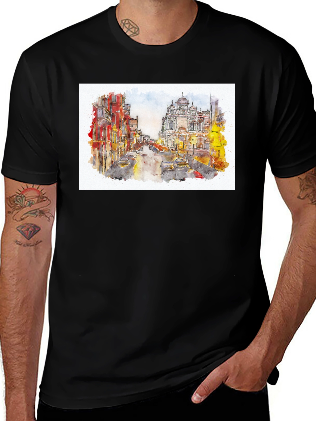 Watercolor Cityscape Graphic T-Shirt