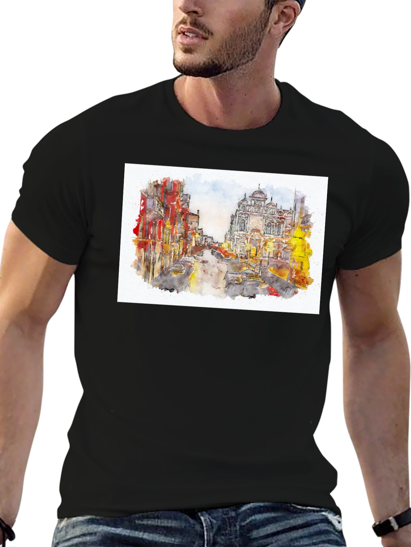 Watercolor Cityscape Graphic T-Shirt