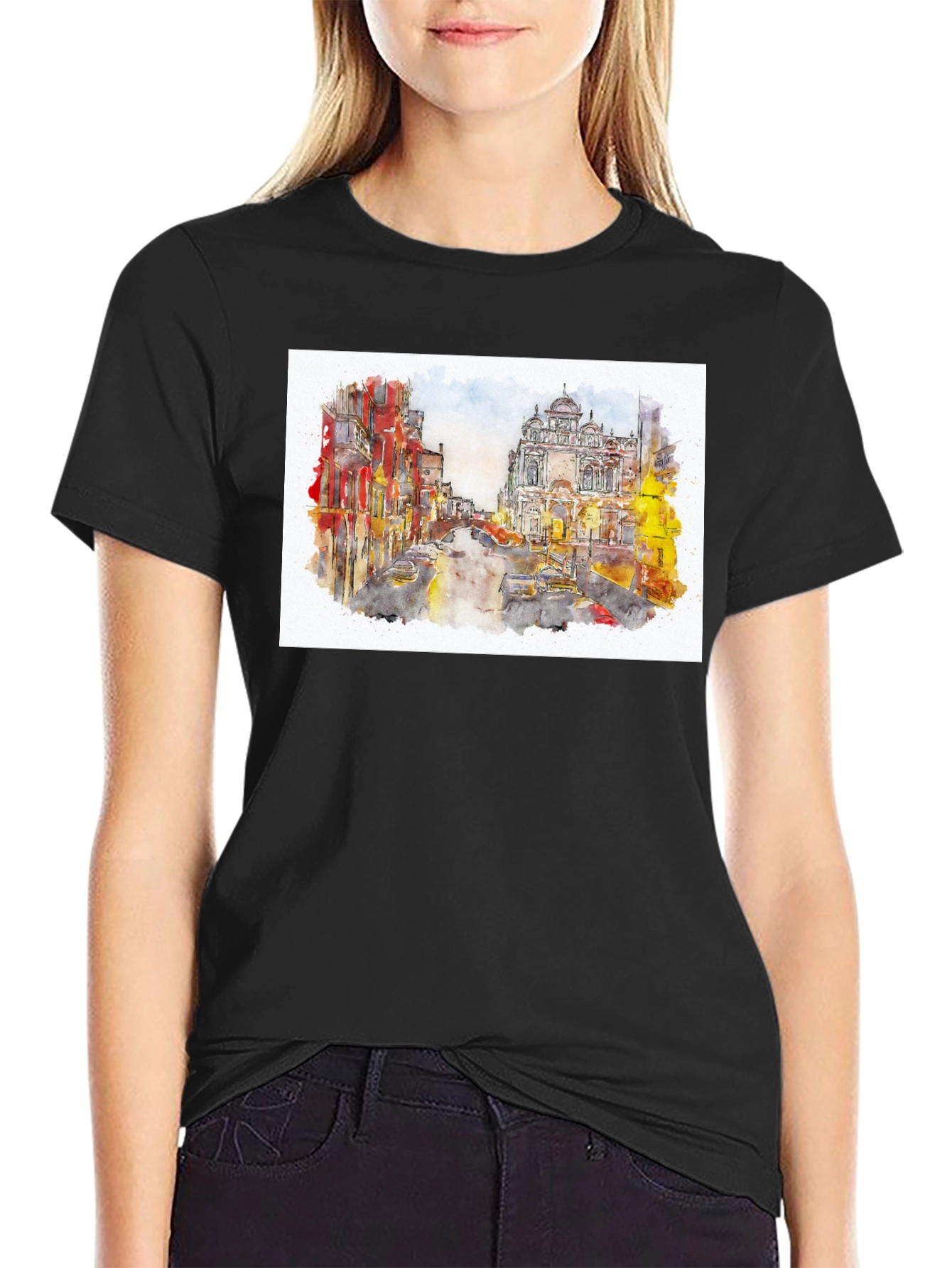 Watercolor Cityscape Graphic T-Shirt