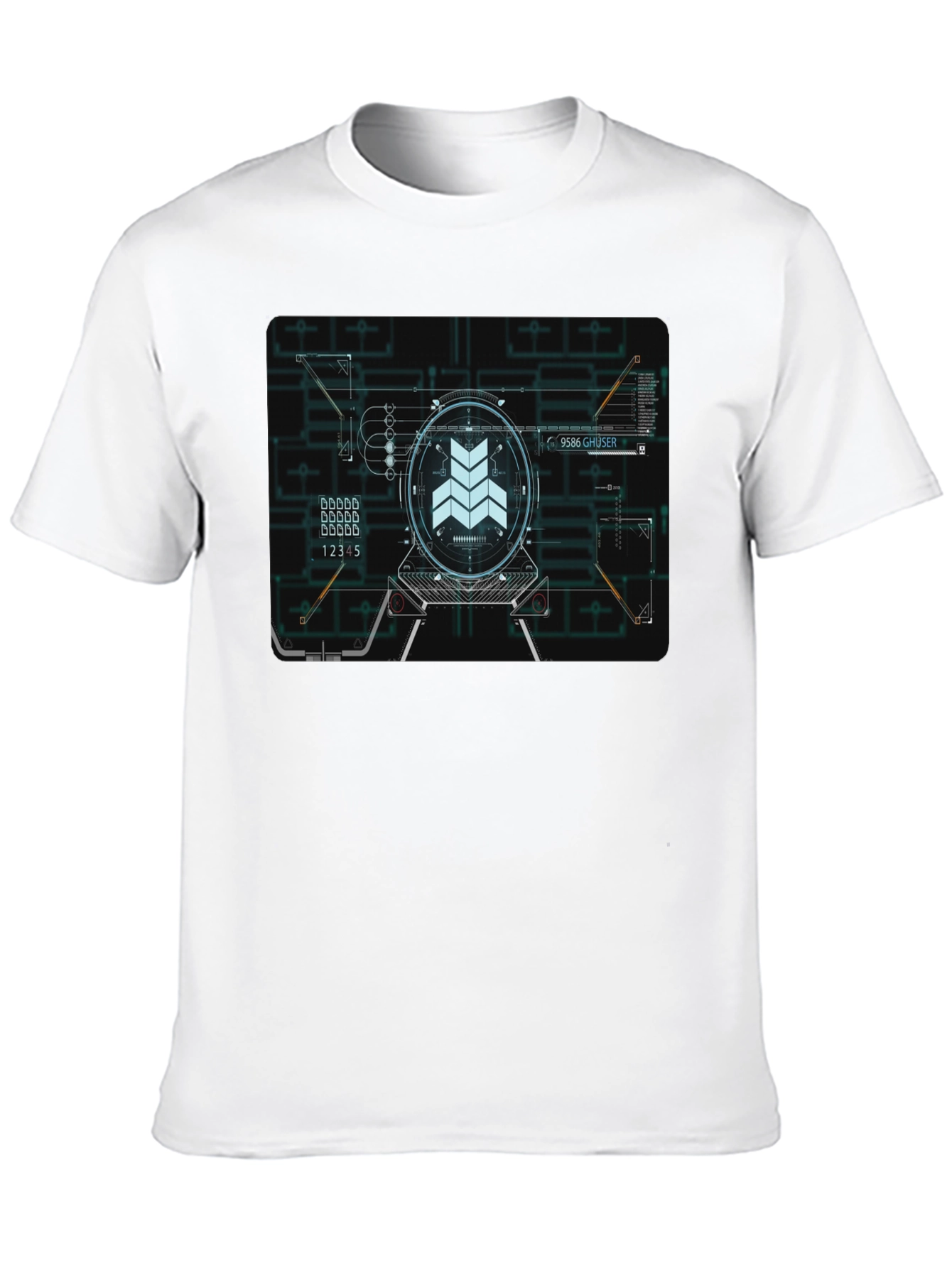 Sci-Fi Schematic Black T-Shirt - Futuristic Design