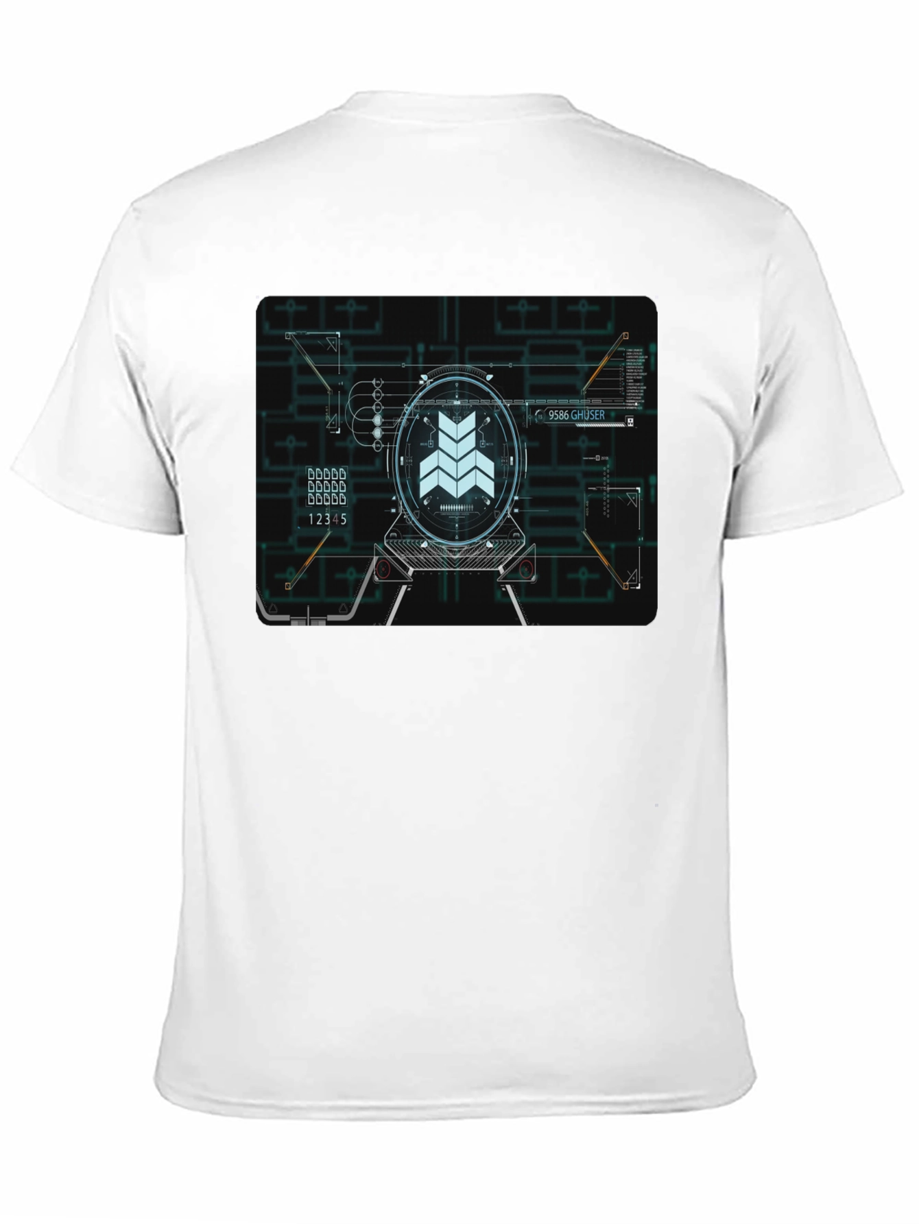 Sci-Fi Schematic Black T-Shirt - Futuristic Design