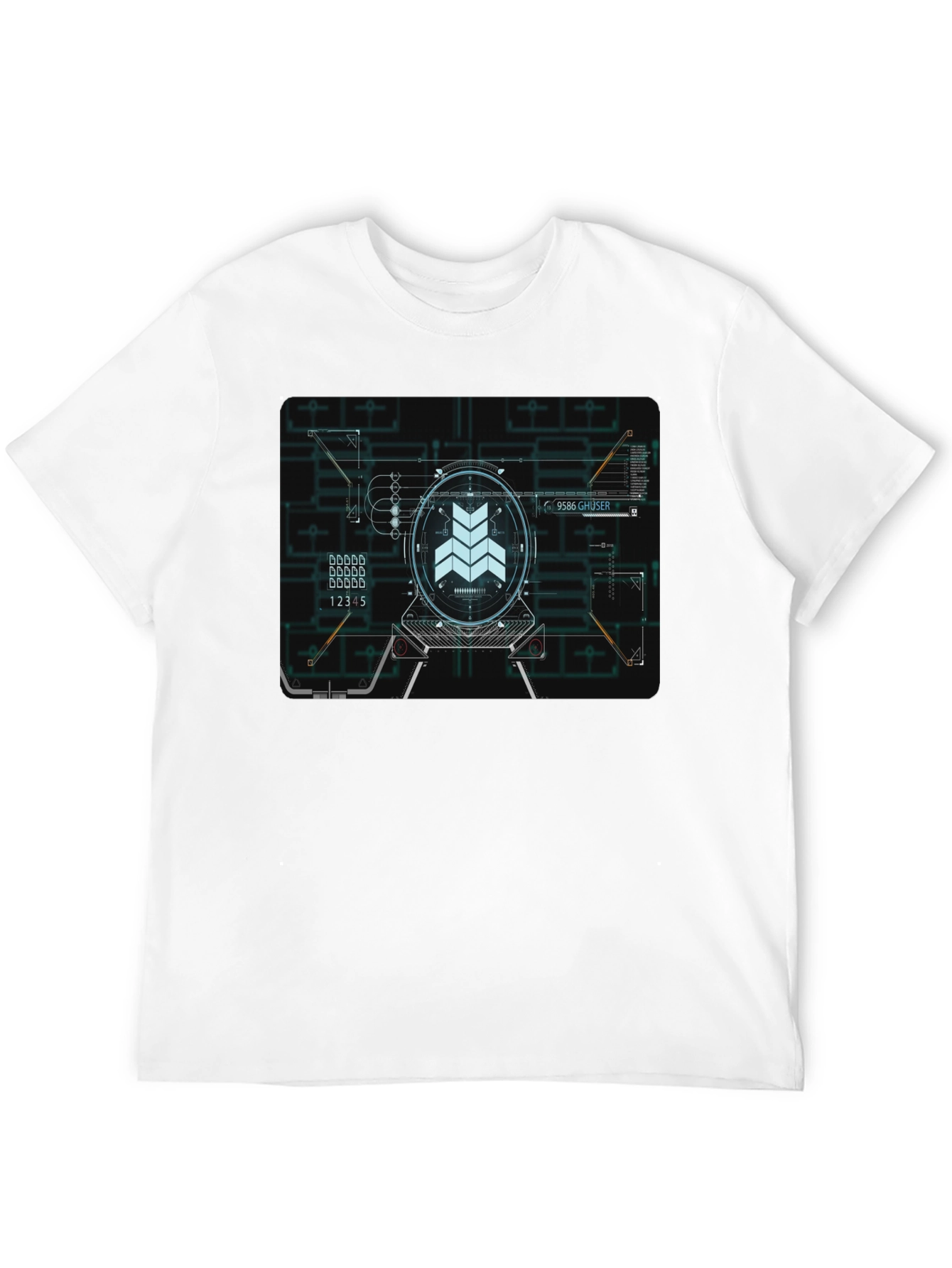 Sci-Fi Schematic Black T-Shirt - Futuristic Design