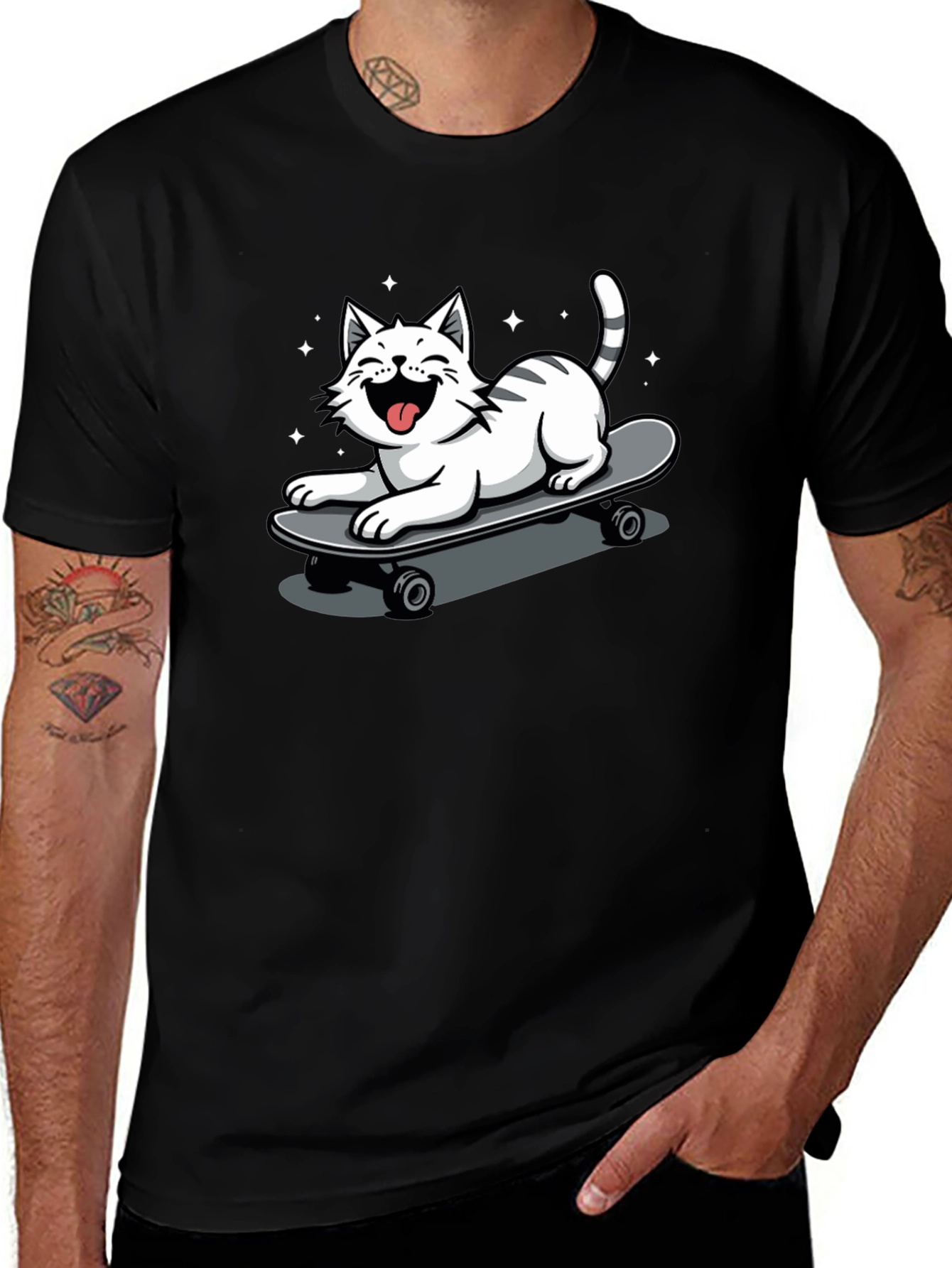 Skateboarding Cat Graphic Tee
