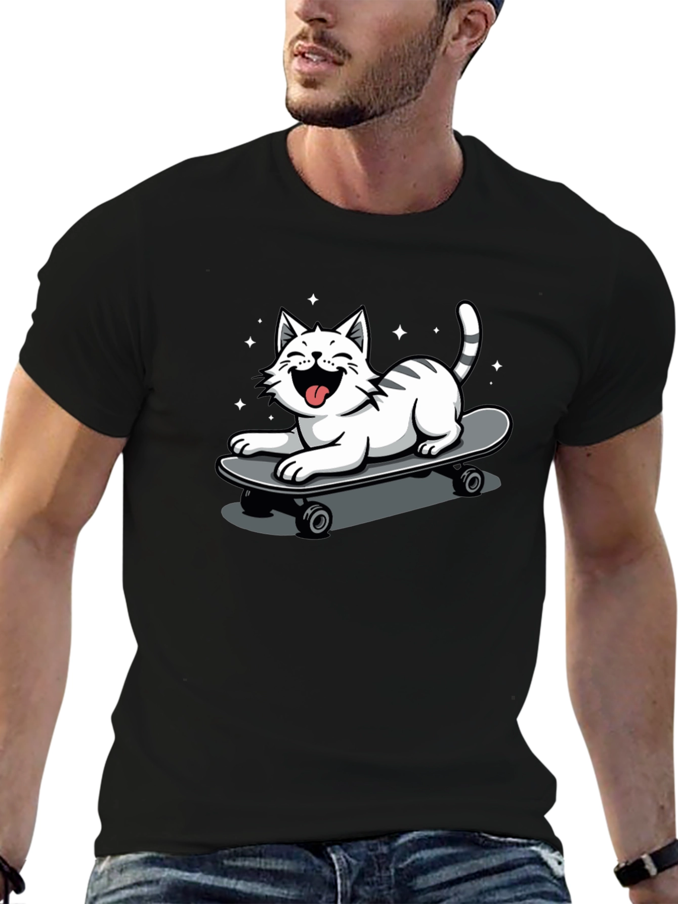 Skateboarding Cat Graphic Tee