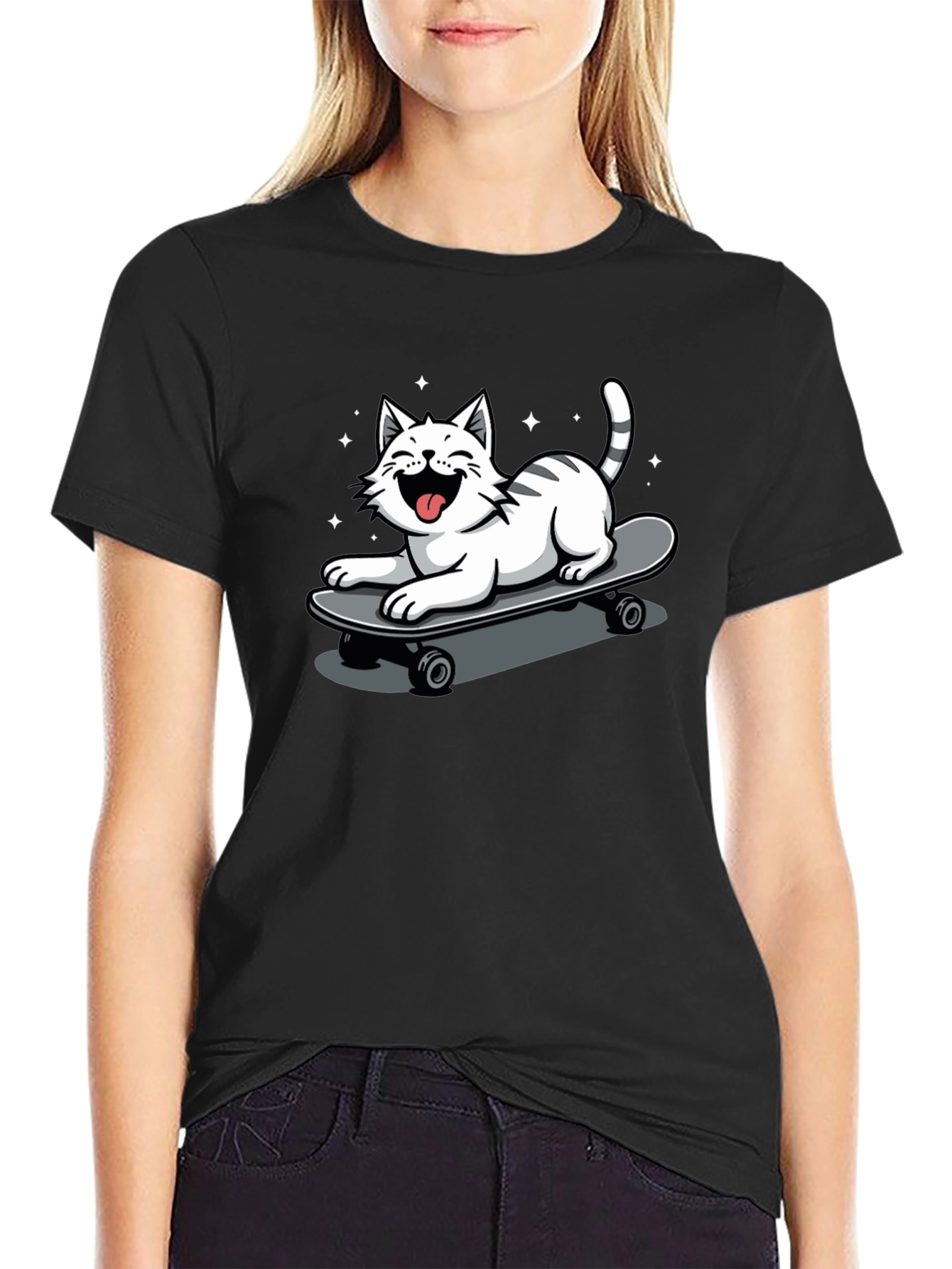 Skateboarding Cat Graphic Tee