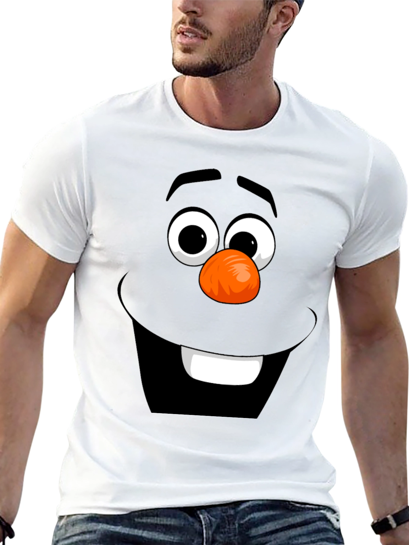 Funny Cartoon Face Graphic Tee - Black Cotton T-Shirt