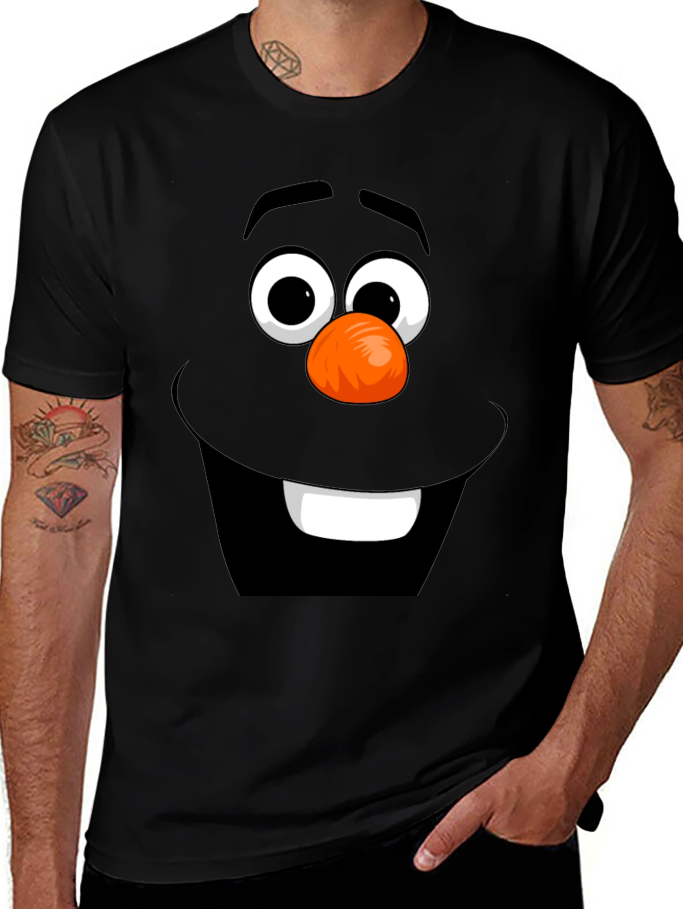 Funny Cartoon Face Graphic Tee - Black Cotton T-Shirt