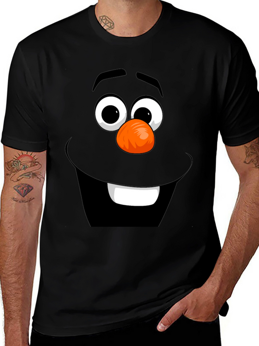 Funny Cartoon Face Graphic Tee - Black Cotton T-Shirt
