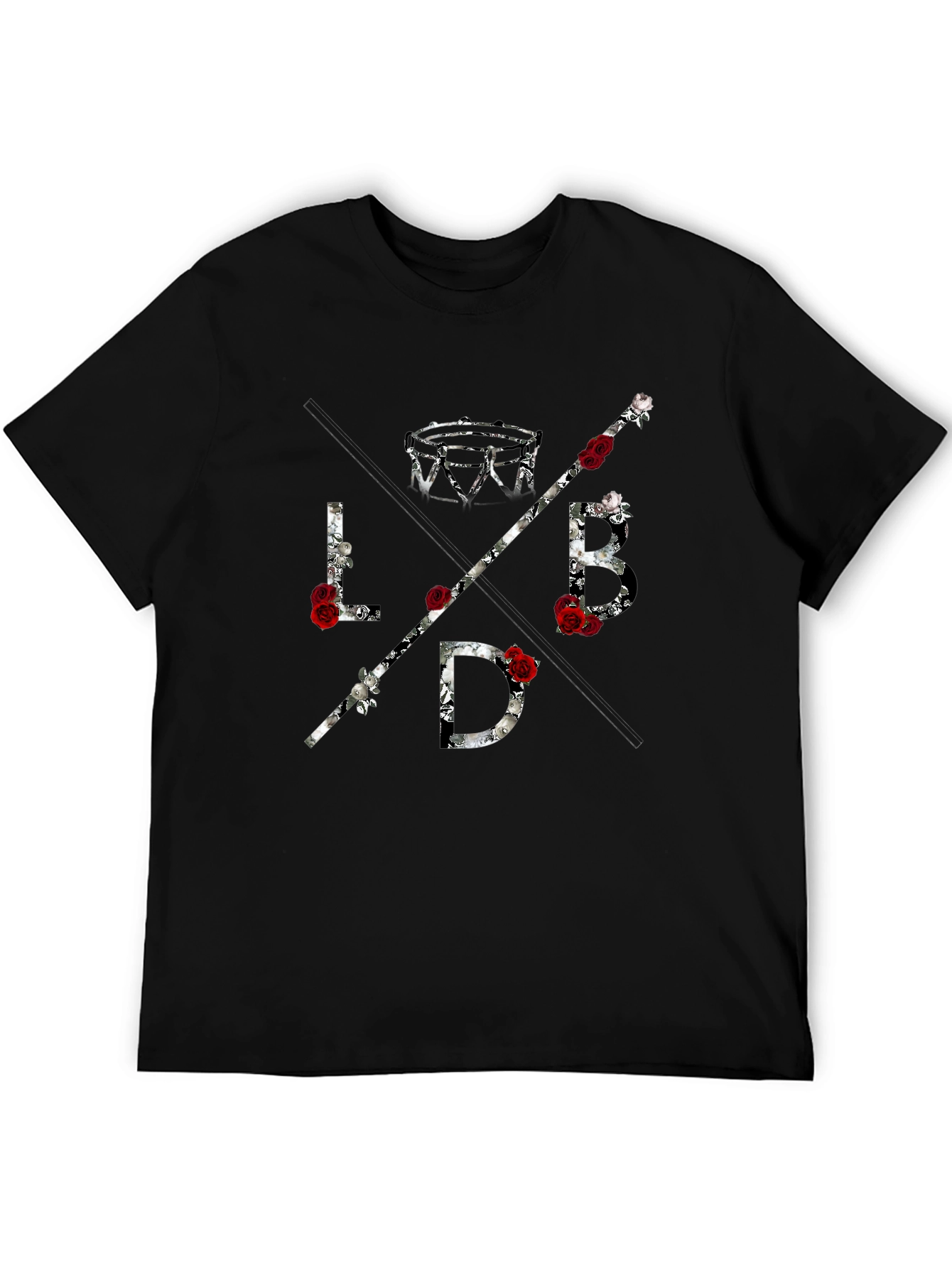LBD Roses Graphic Tee - Mens Black Cotton T-Shirt