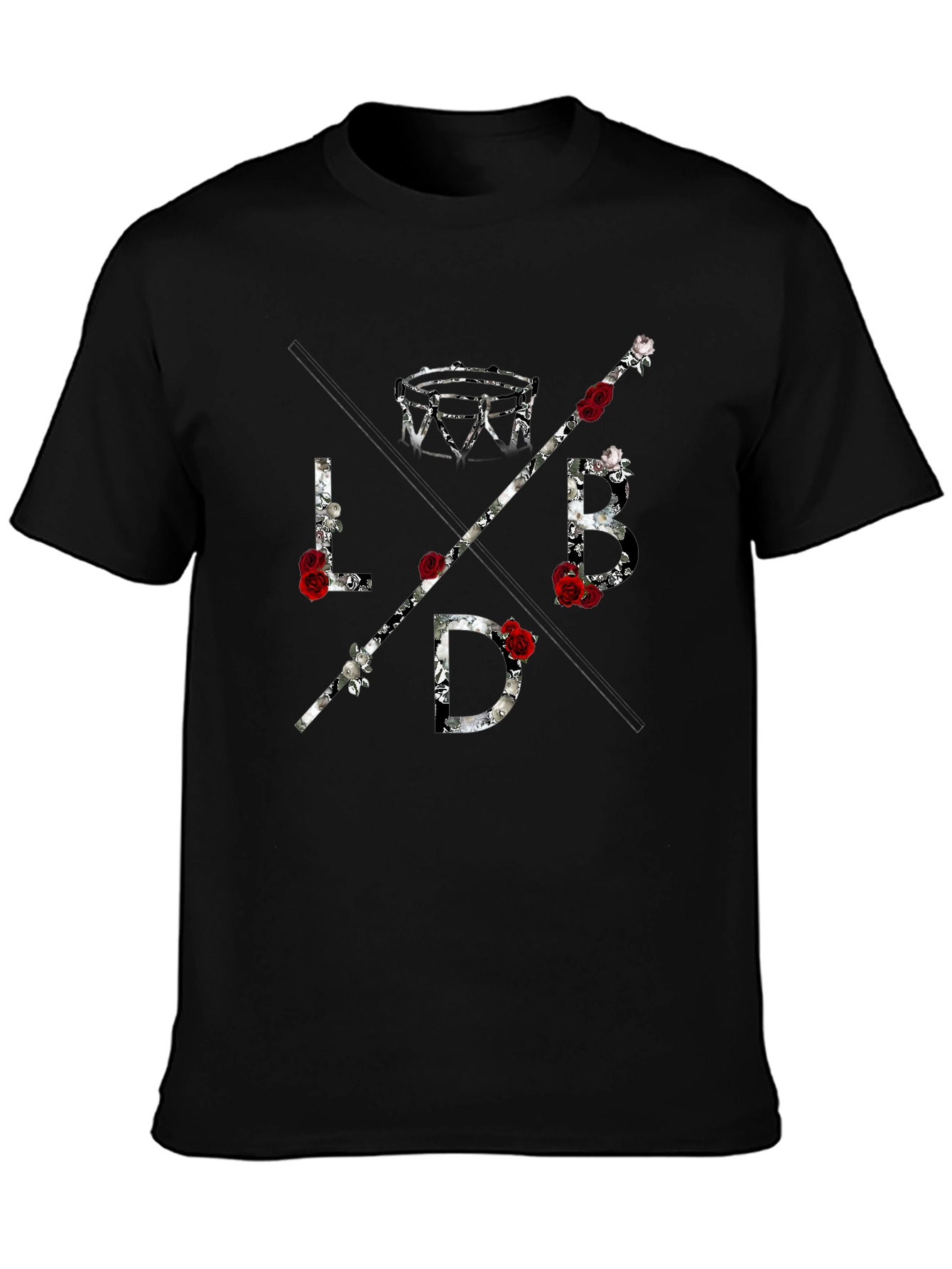 LBD Roses Graphic Tee - Mens Black Cotton T-Shirt