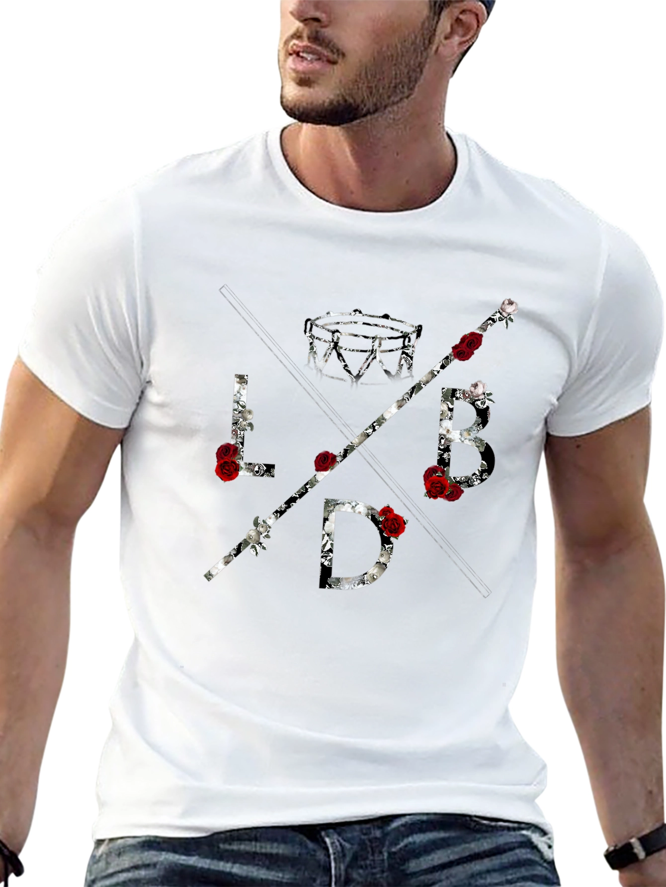 LBD Roses Graphic Tee - Mens Black Cotton T-Shirt