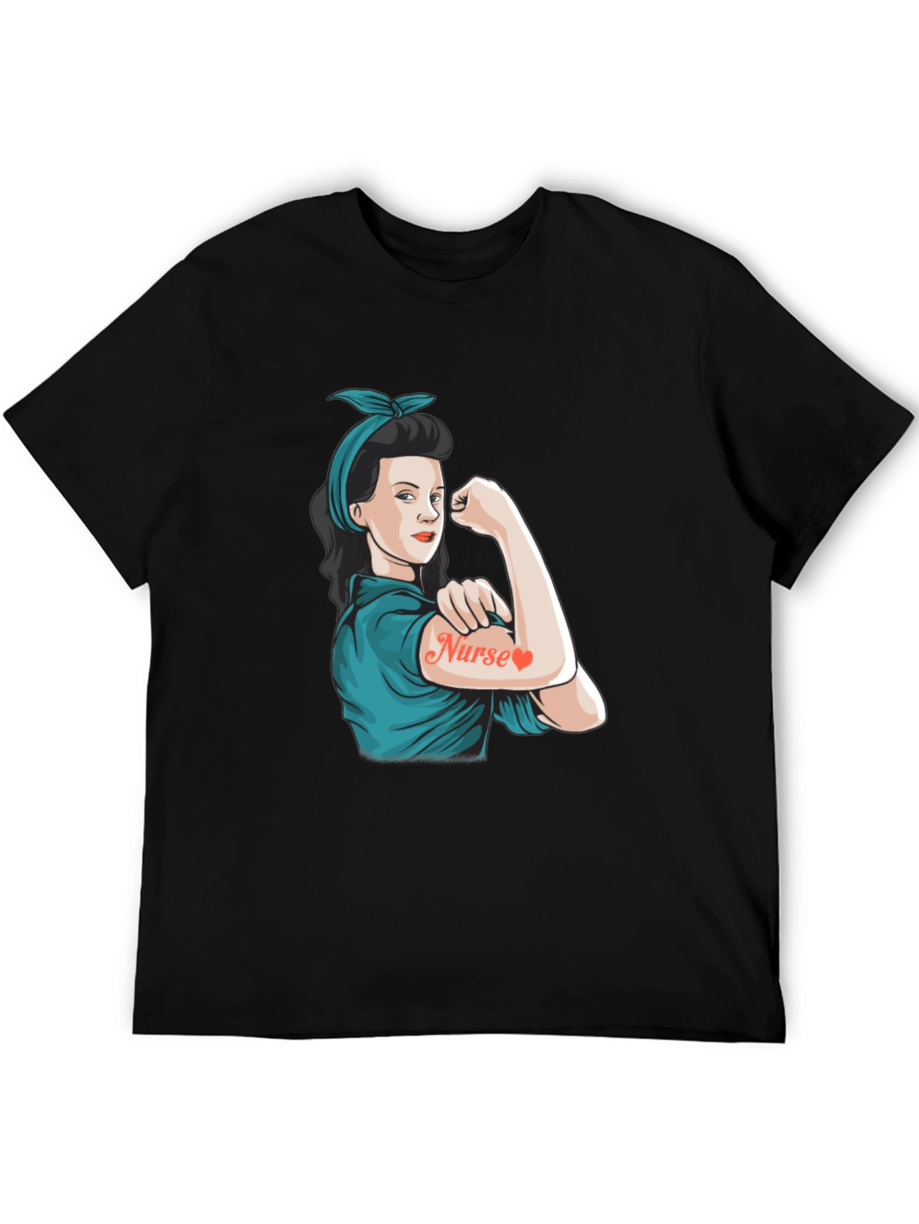 Retro Nurse Power T-Shirt - Black Cotton Blend