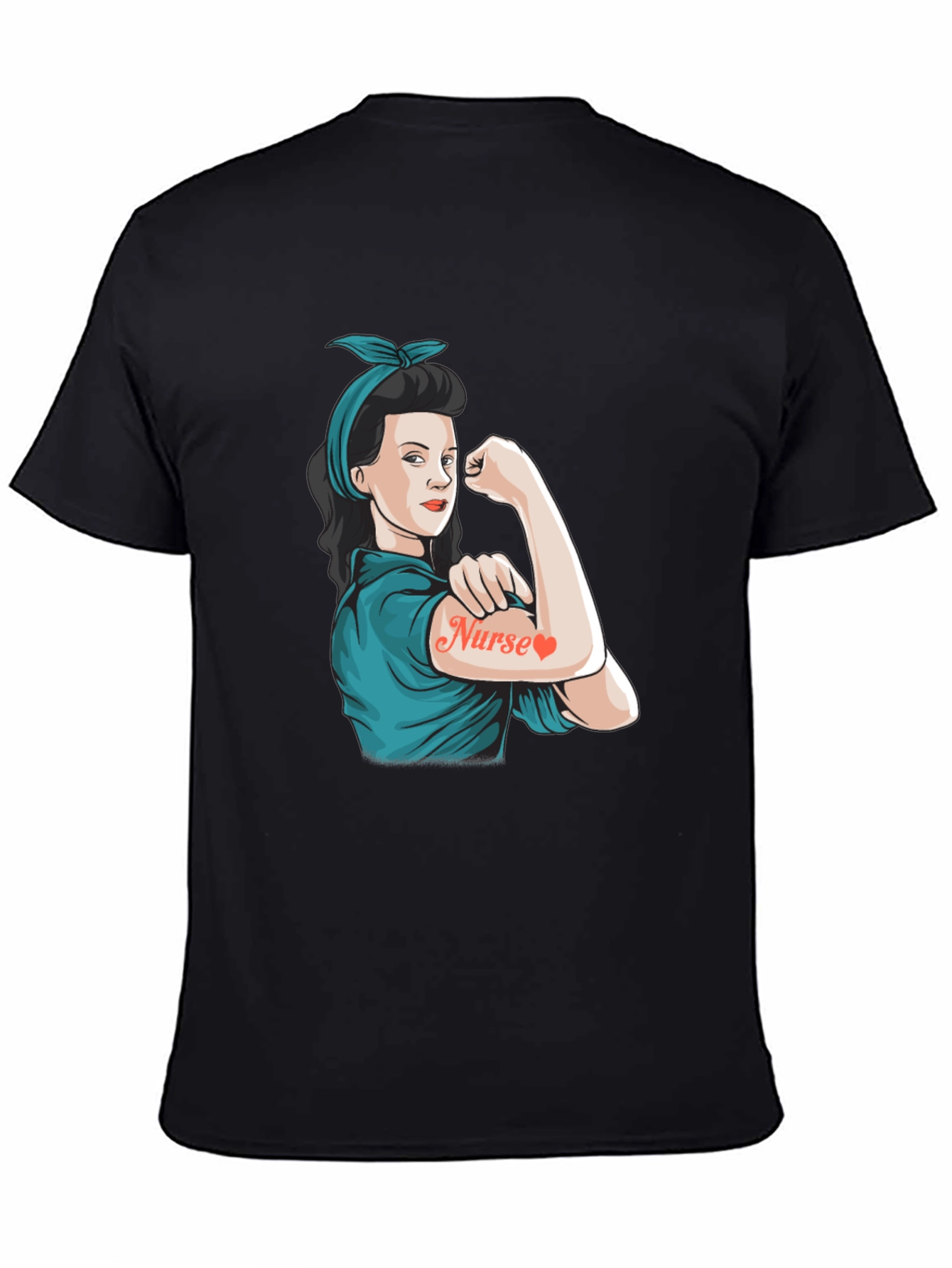 Retro Nurse Power T-Shirt - Black Cotton Blend