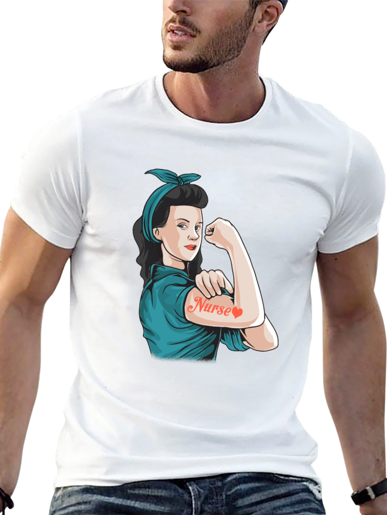 Retro Nurse Power T-Shirt - Black Cotton Blend