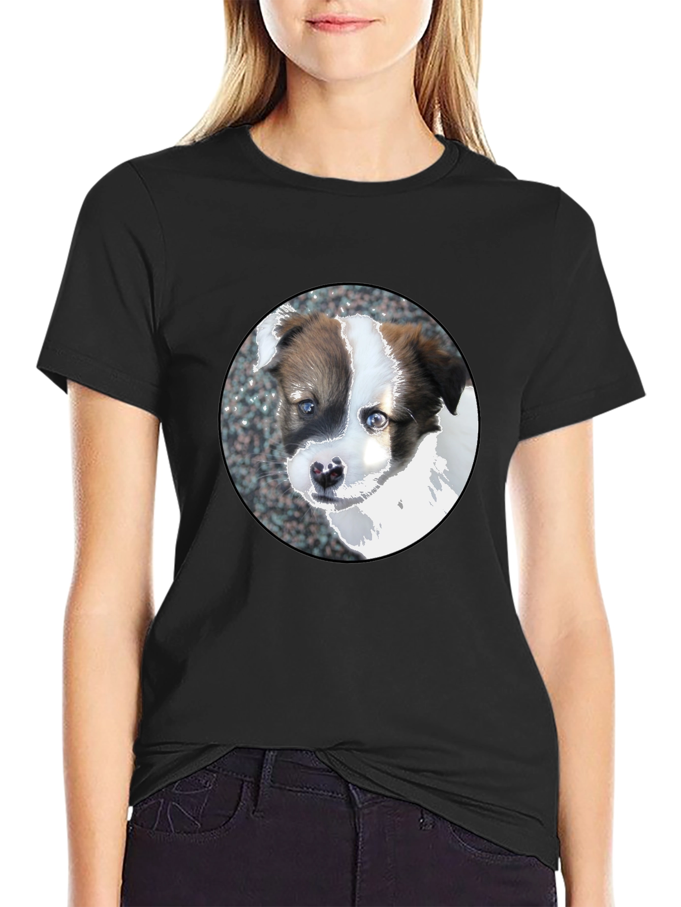Cute Puppy Dog Graphic Black T-Shirt