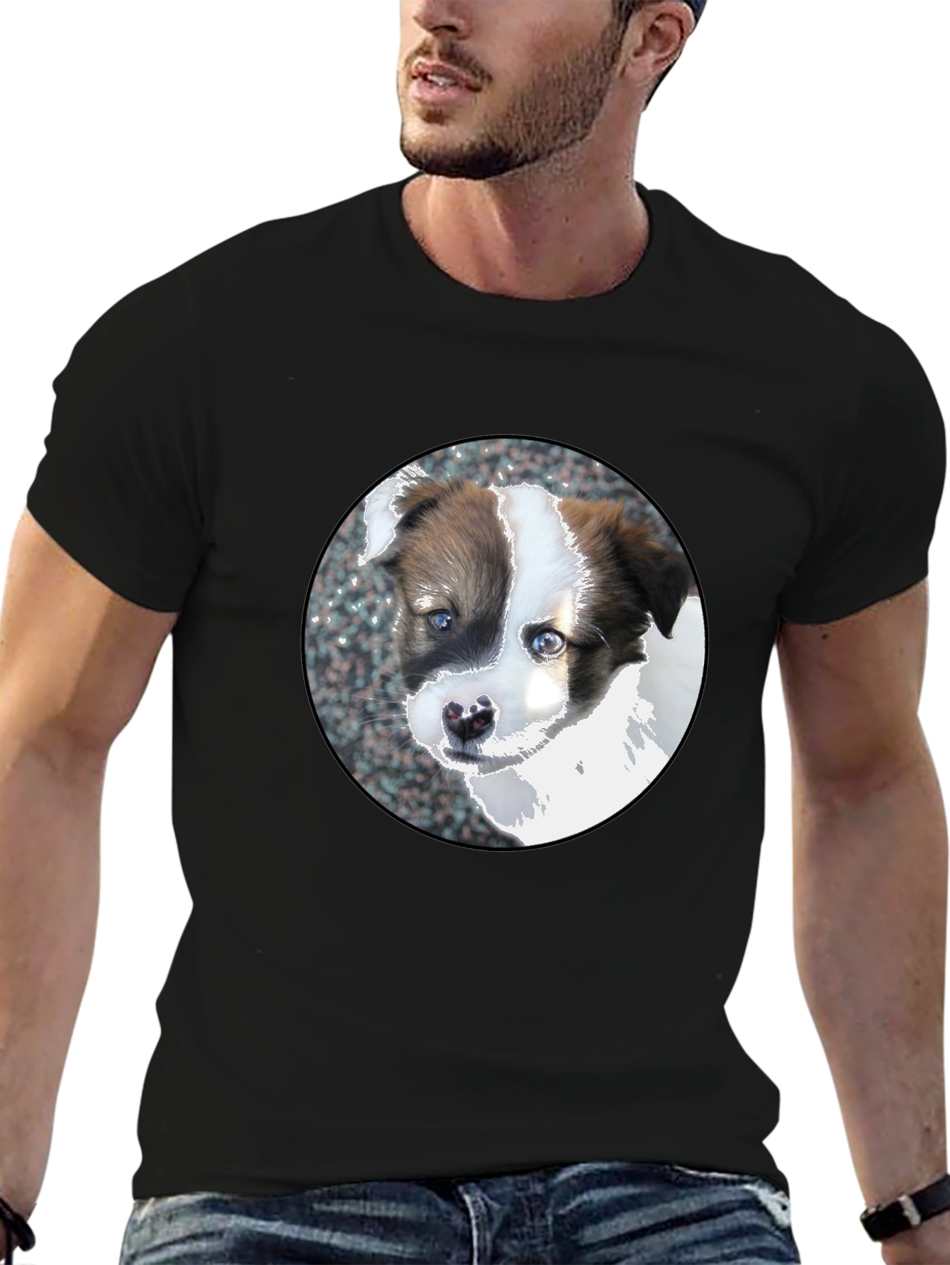 Cute Puppy Dog Graphic Black T-Shirt