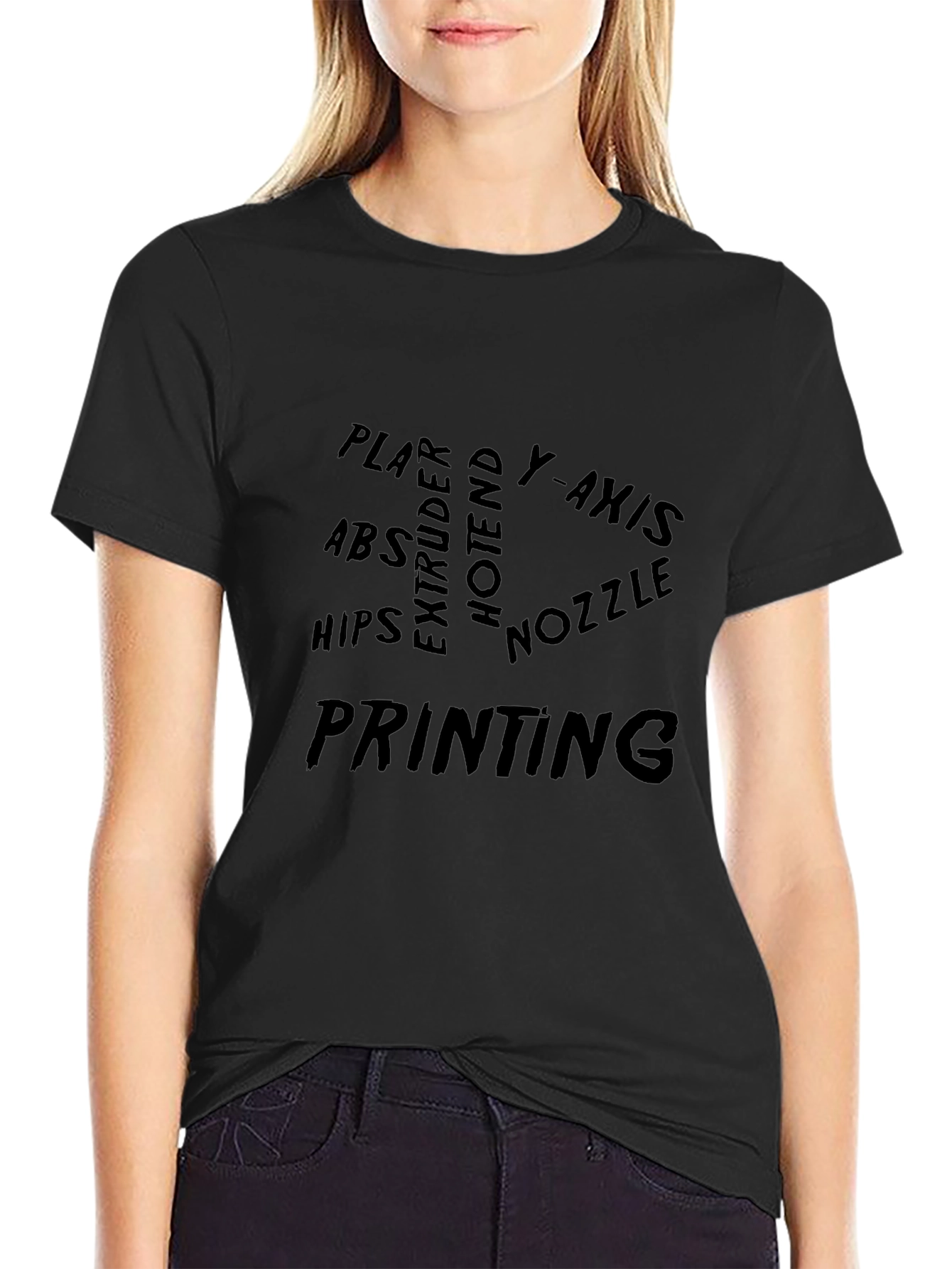 3D Printing Word Cloud Black T-Shirt