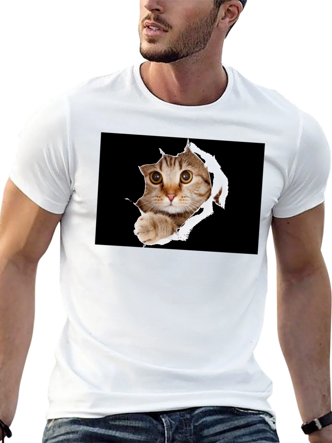 Cat Peek-A-Boo Graphic T-Shirt - Novelty Print Tee