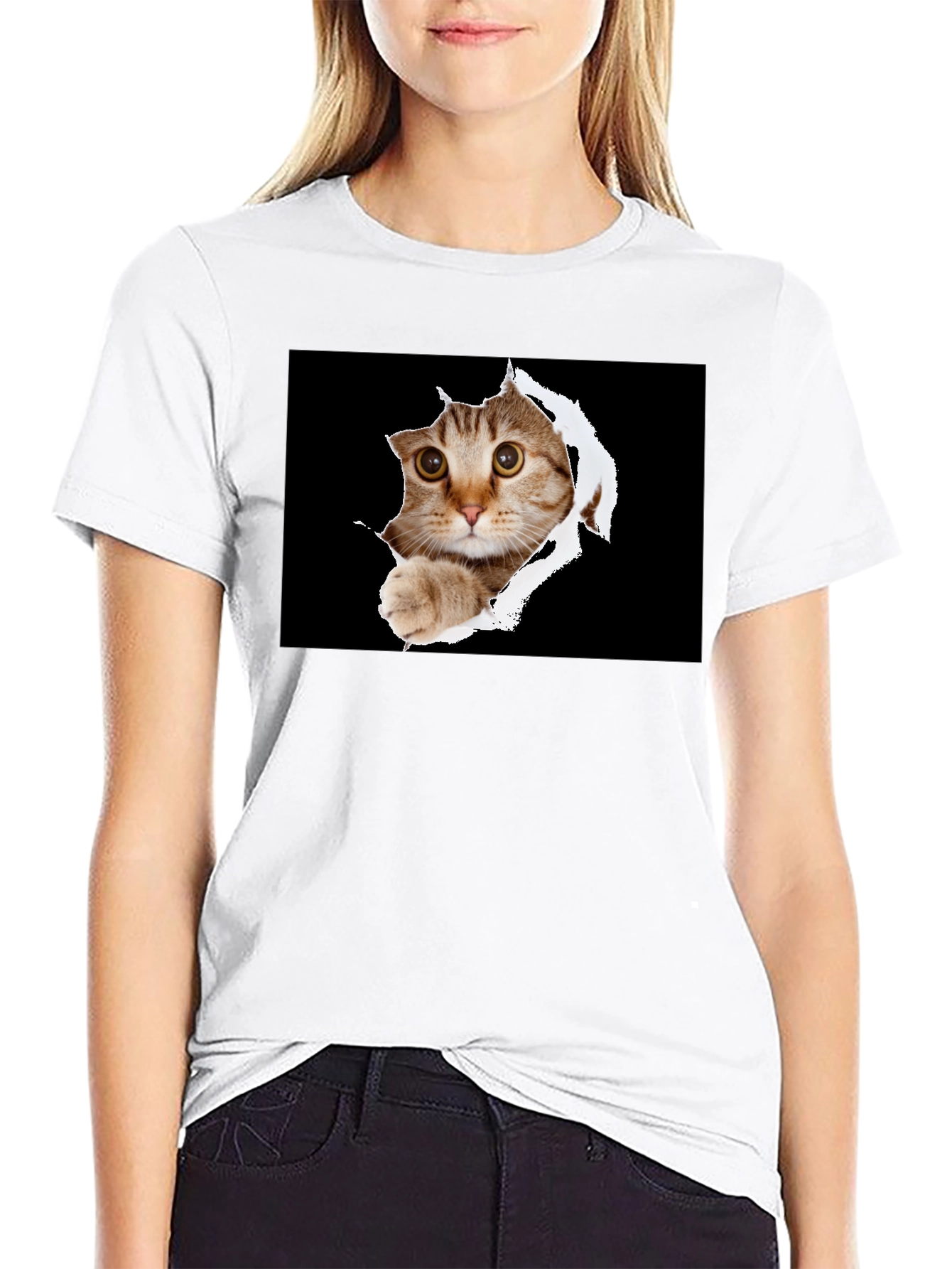 Cat Peek-A-Boo Graphic T-Shirt - Novelty Print Tee
