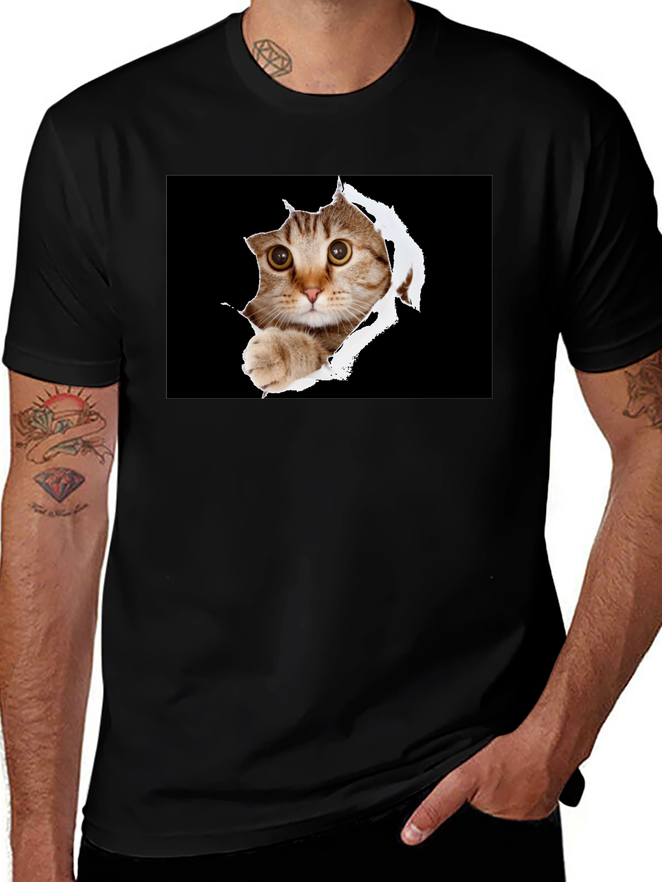 Cat Peek-A-Boo Graphic T-Shirt - Novelty Print Tee
