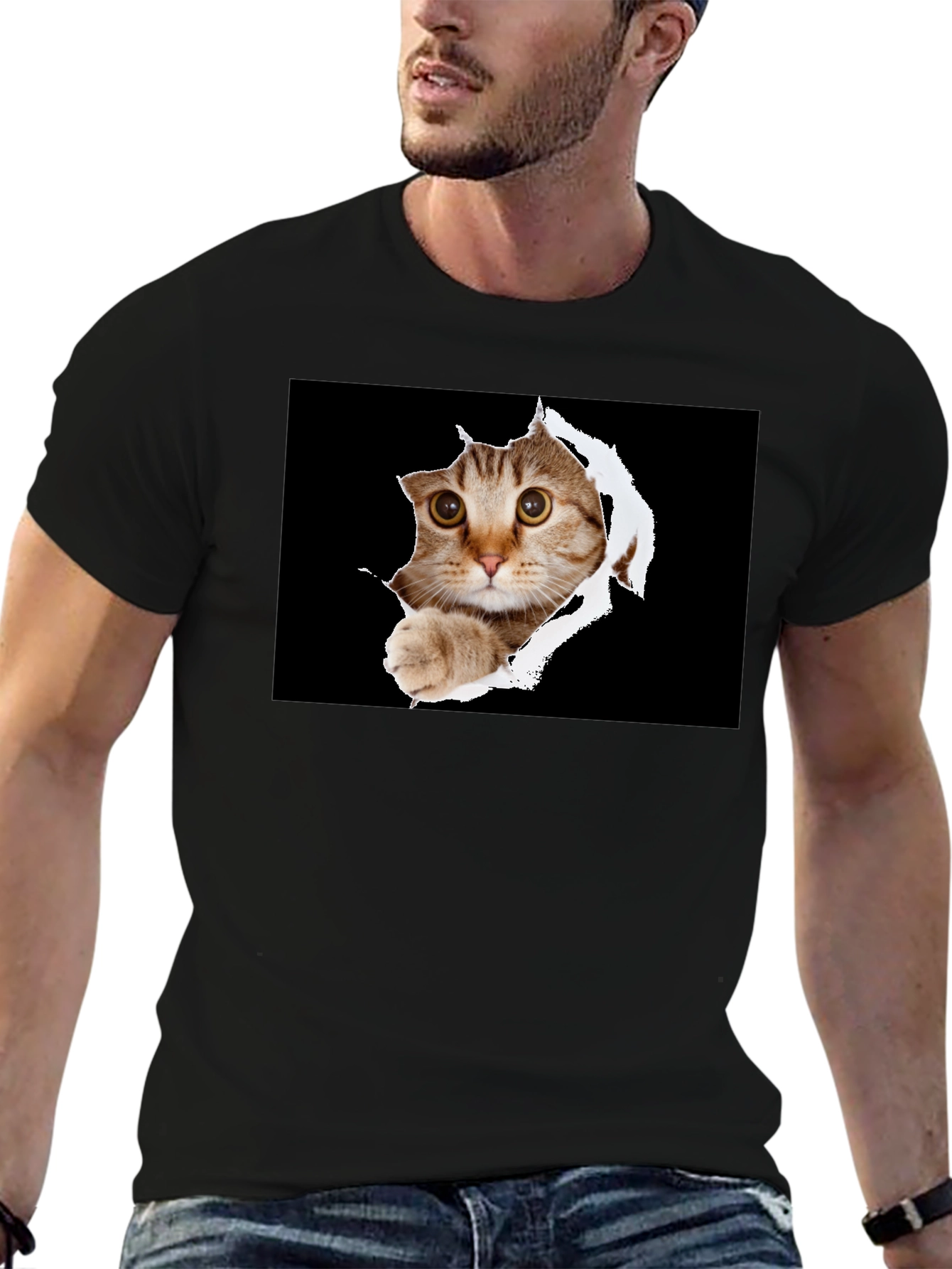 Cat Peek-A-Boo Graphic T-Shirt - Novelty Print Tee